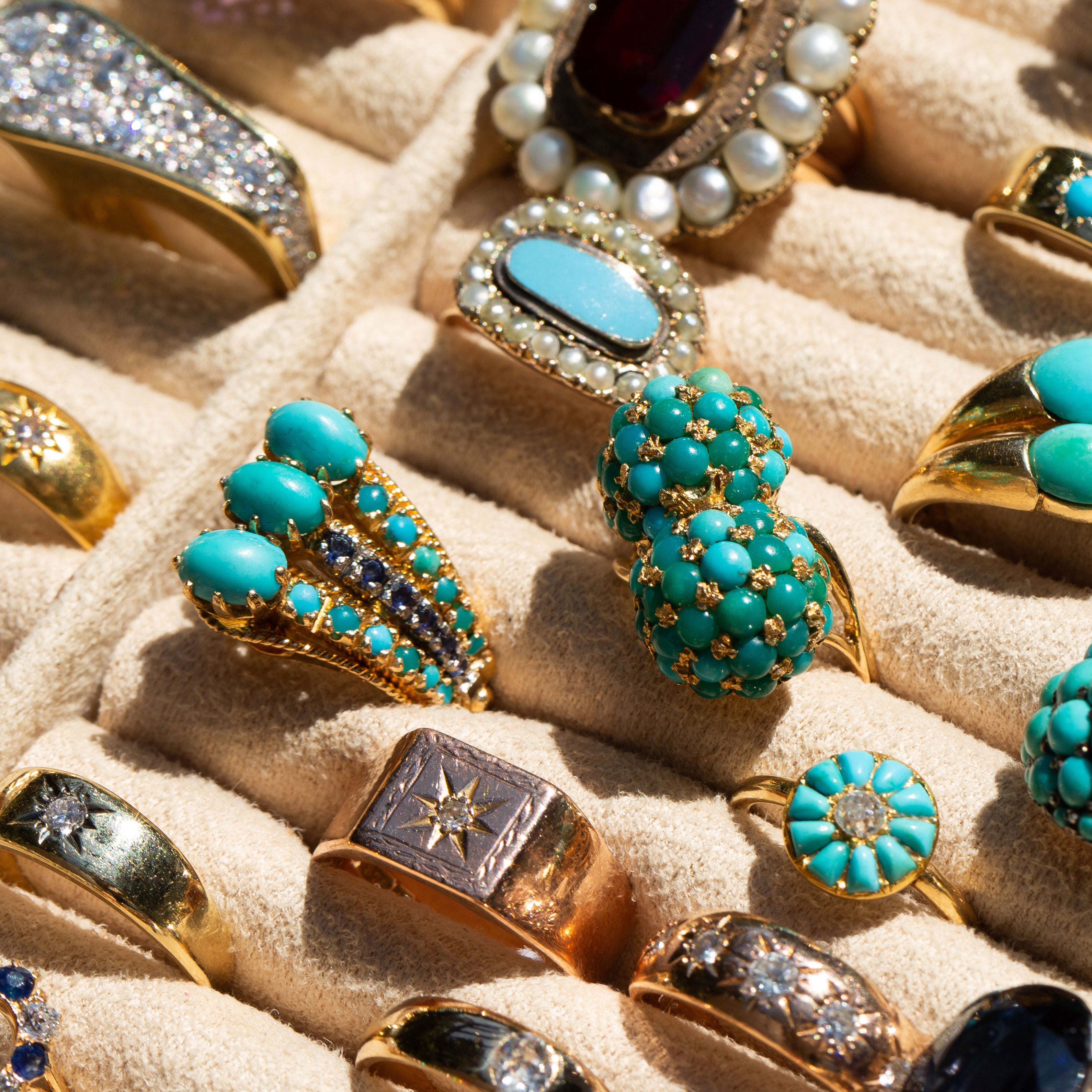 1970s Turquoise, Sapphire, and 14k Gold Cocktail Ring