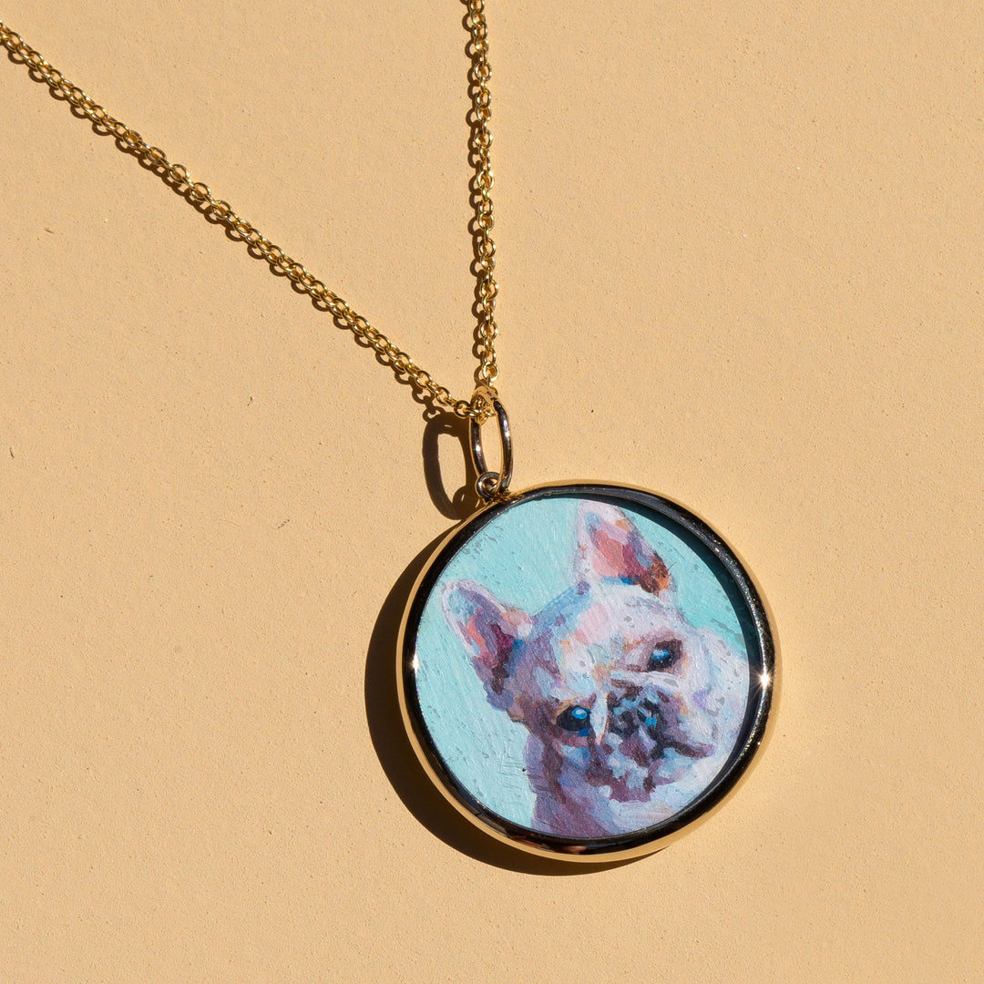 The F&B Custom Hand-Painted Pet Portrait Necklace With Rose Cut Sapphires