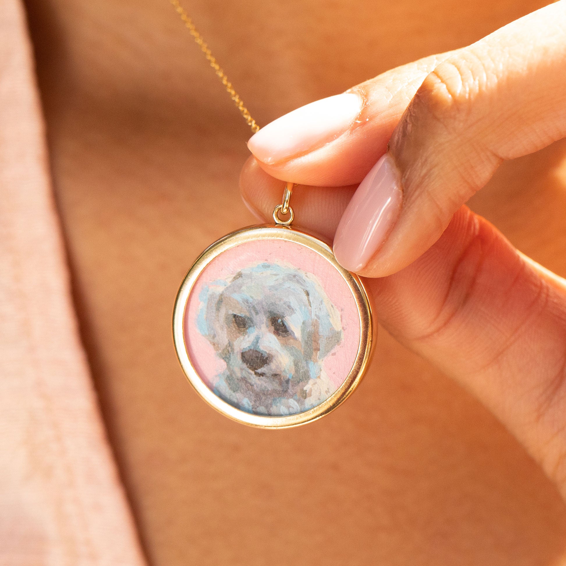 The F&B Custom Hand-Painted Pet Portrait Necklace With Rose Cut Sapphires