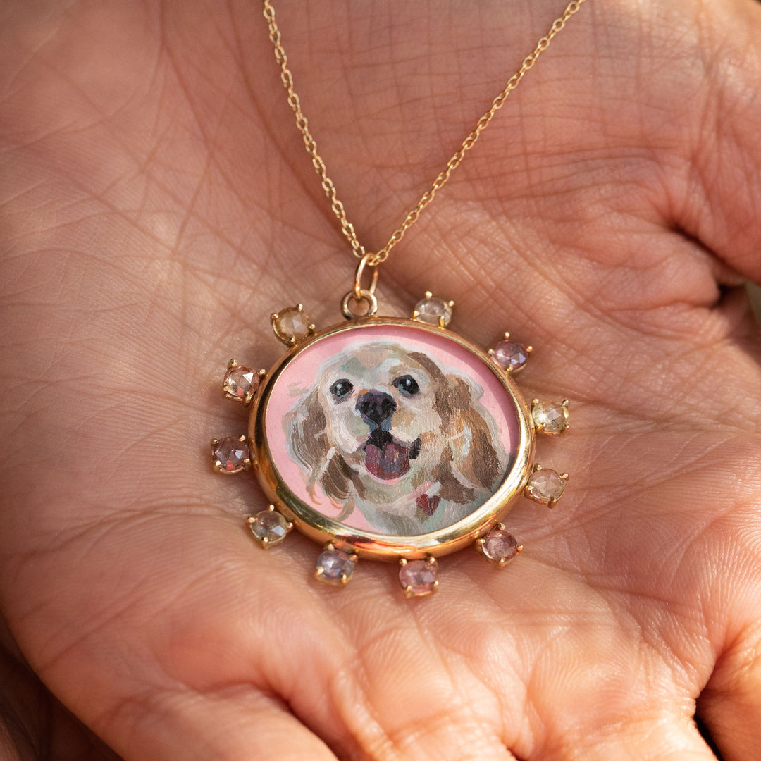 The F&B Custom Hand-Painted Pet Portrait Necklace With Rose Cut Sapphires