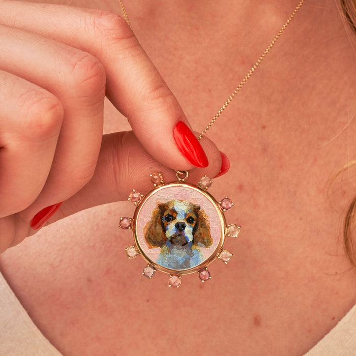 The F&B Custom Hand-Painted Pet Portrait Necklace With Rose Cut Sapphires