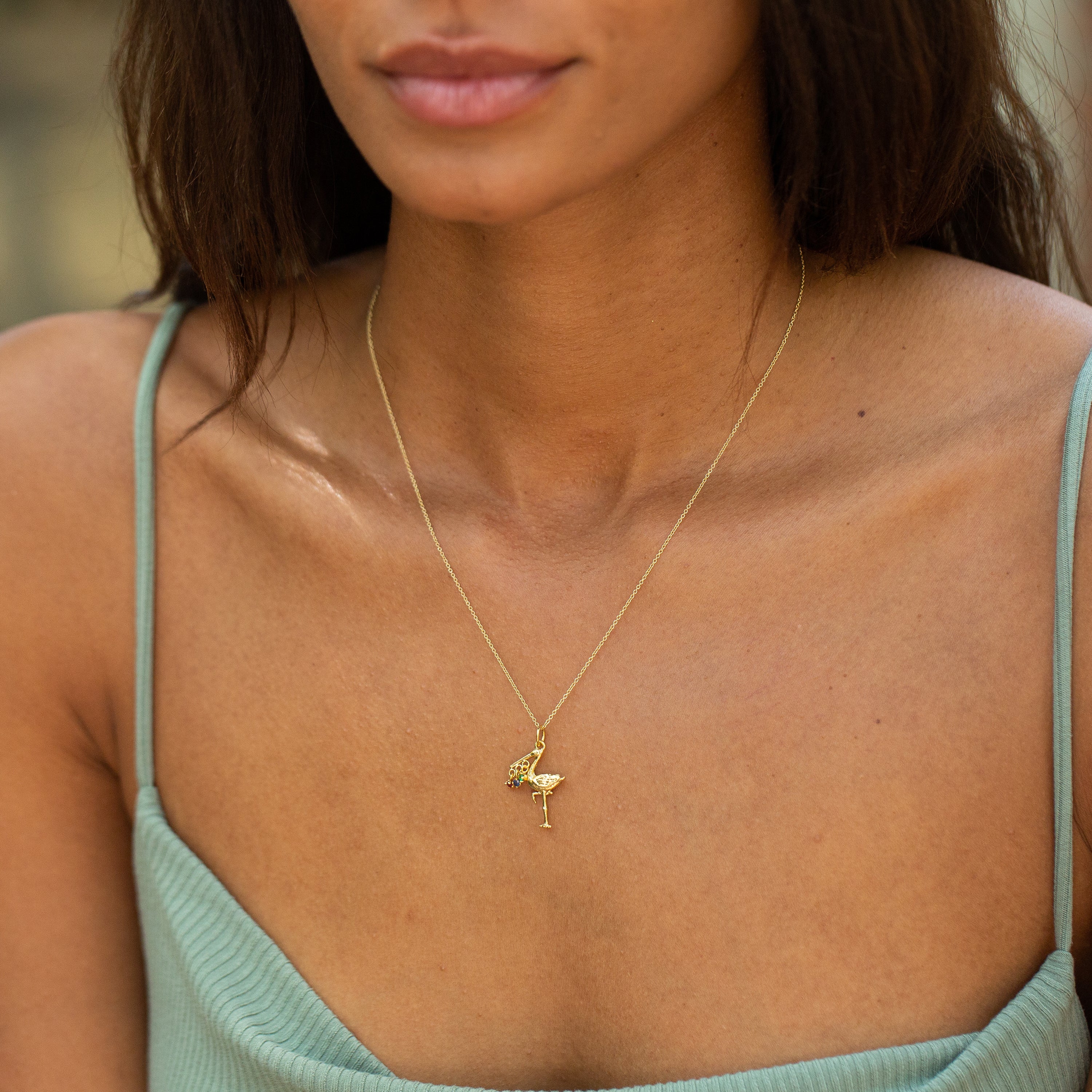 The F&B Yellow Gold Birthstone Stork Necklace