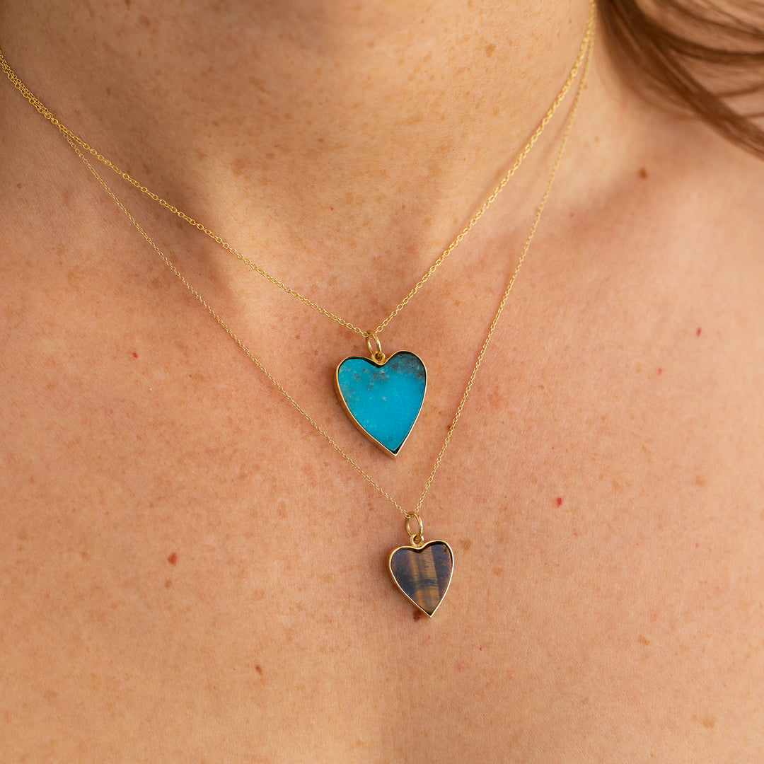 The F&B Medium Tiger's Eye Heart 14k Gold Charm
