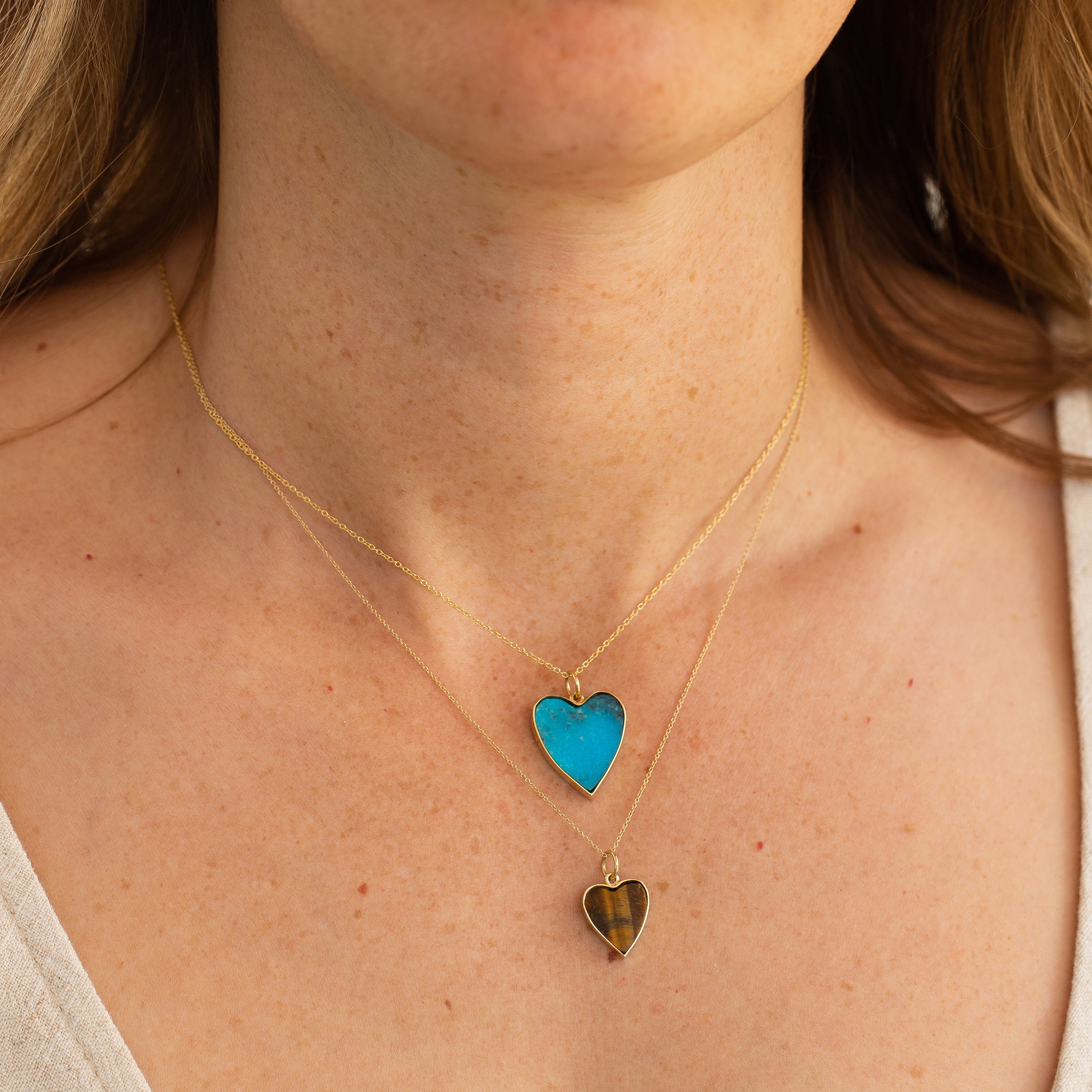 The F&B Medium Tiger's Eye Heart 14k Gold Charm