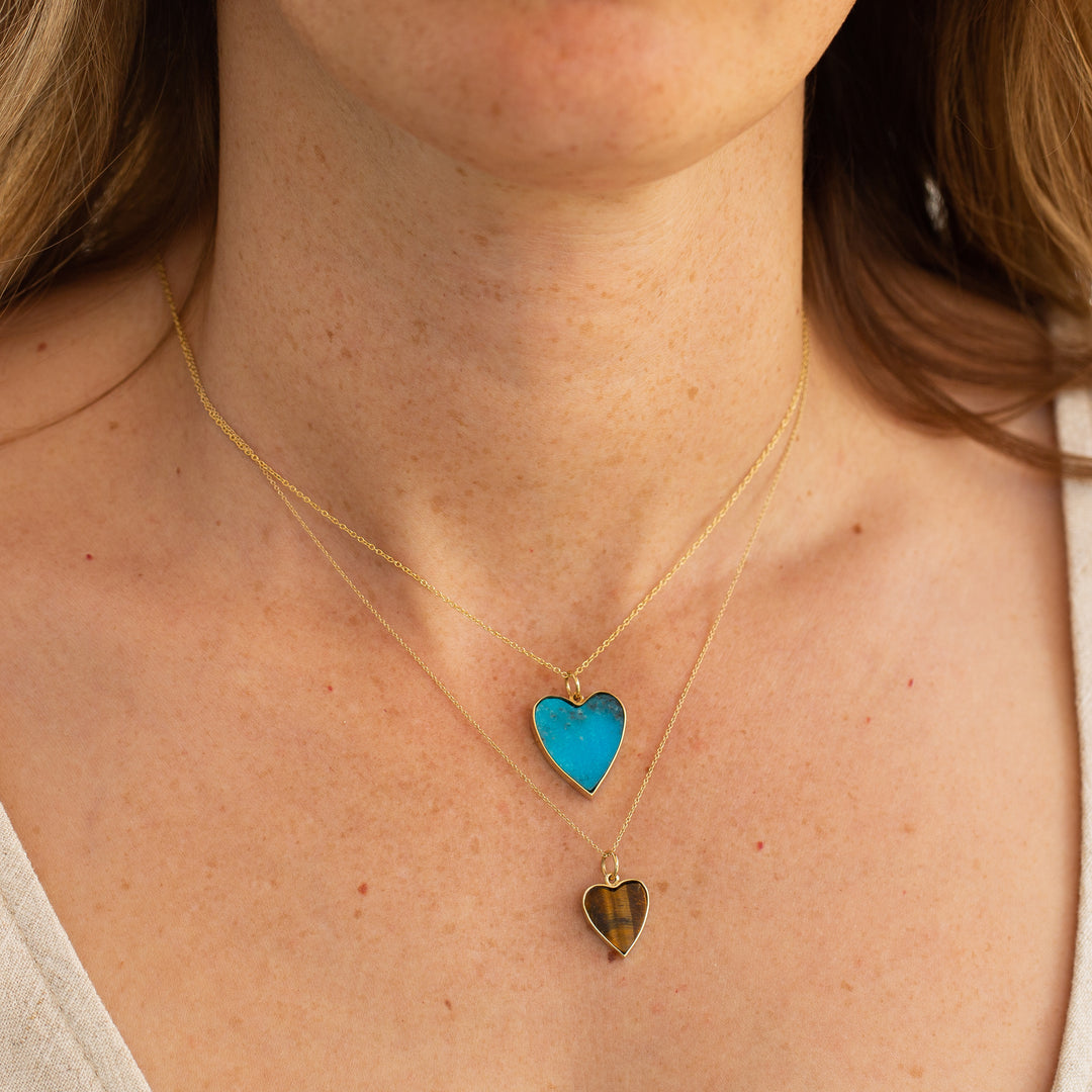 The F&B Medium Tiger's Eye Heart 14k Gold Charm