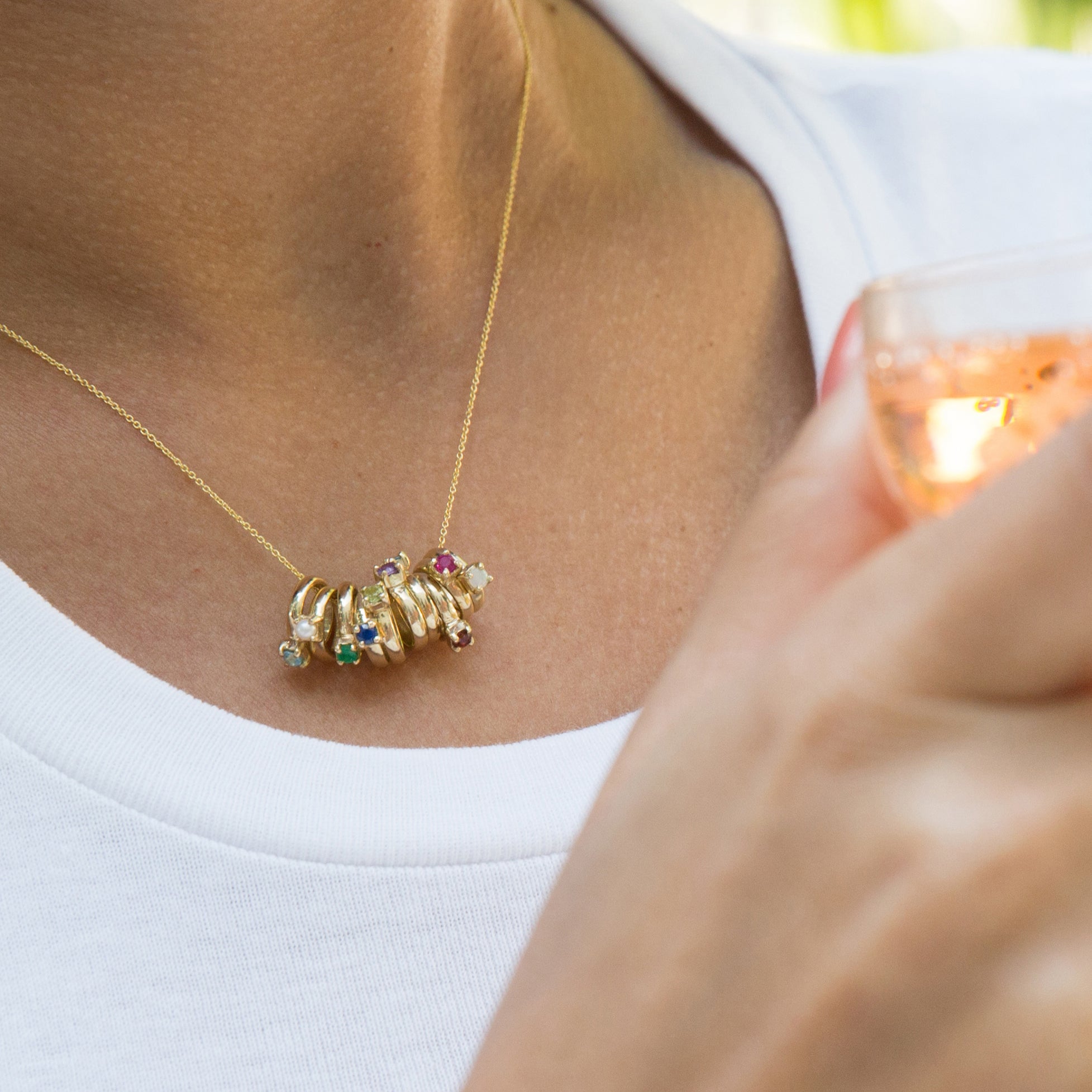 The F&B Yellow Gold Birthstone Mini Ring Necklace