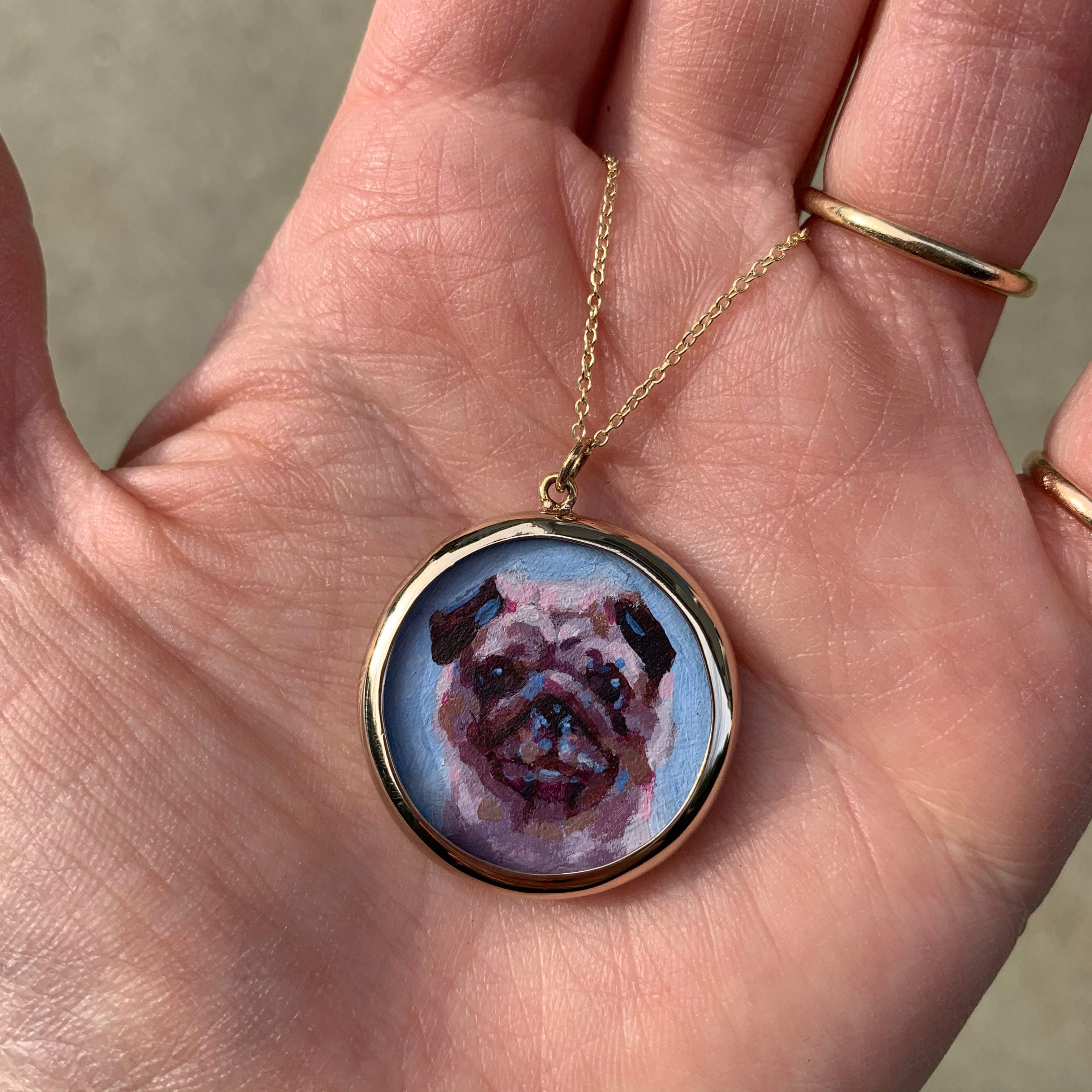 The F&B Custom Hand-Painted Pet Portrait Necklace With Rose Cut Sapphires