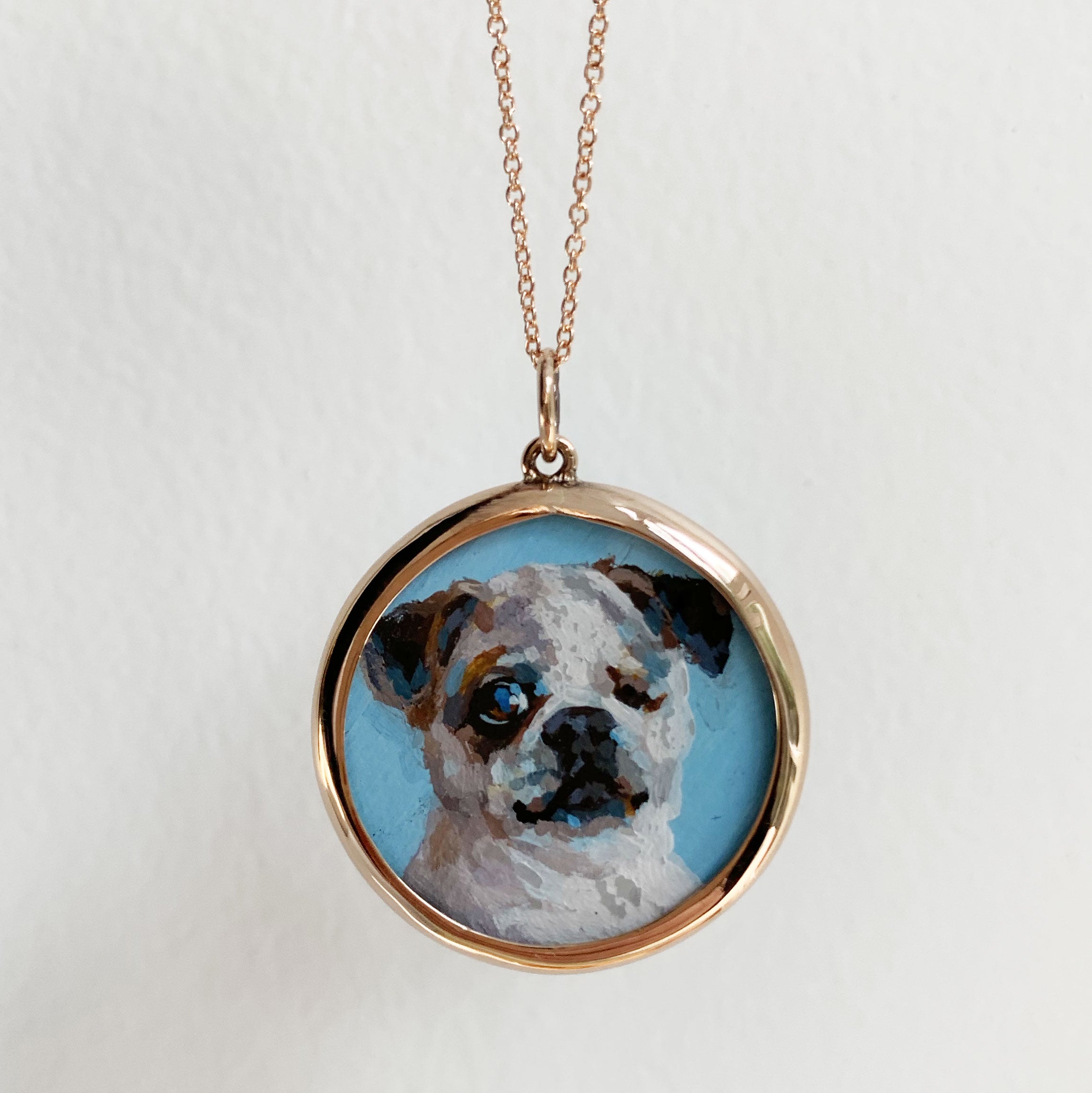 The F&B Custom Hand-Painted Pet Portrait Necklace With Rose Cut Sapphires