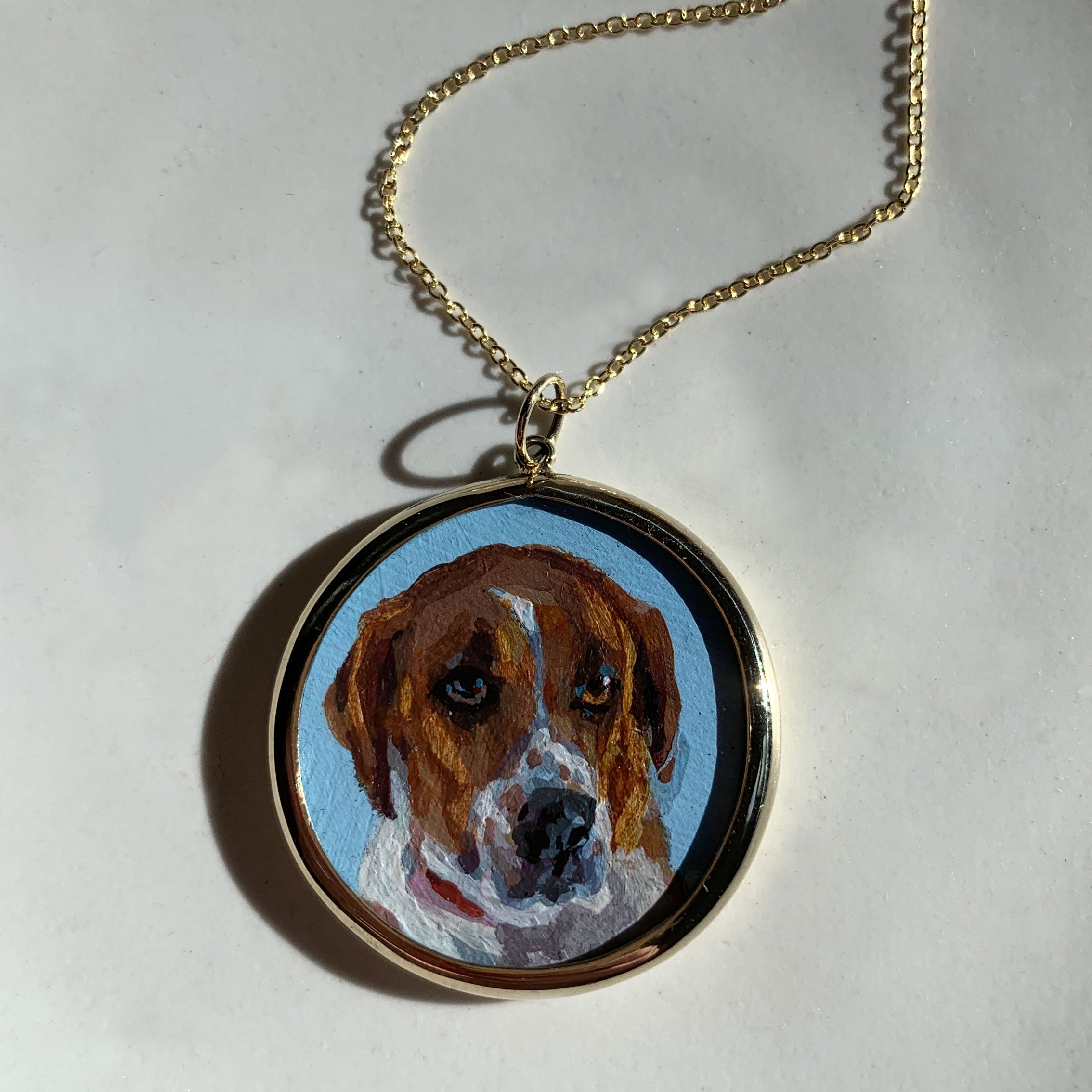 The F&B Custom Hand-Painted Pet Portrait Necklace With Rose Cut Sapphires