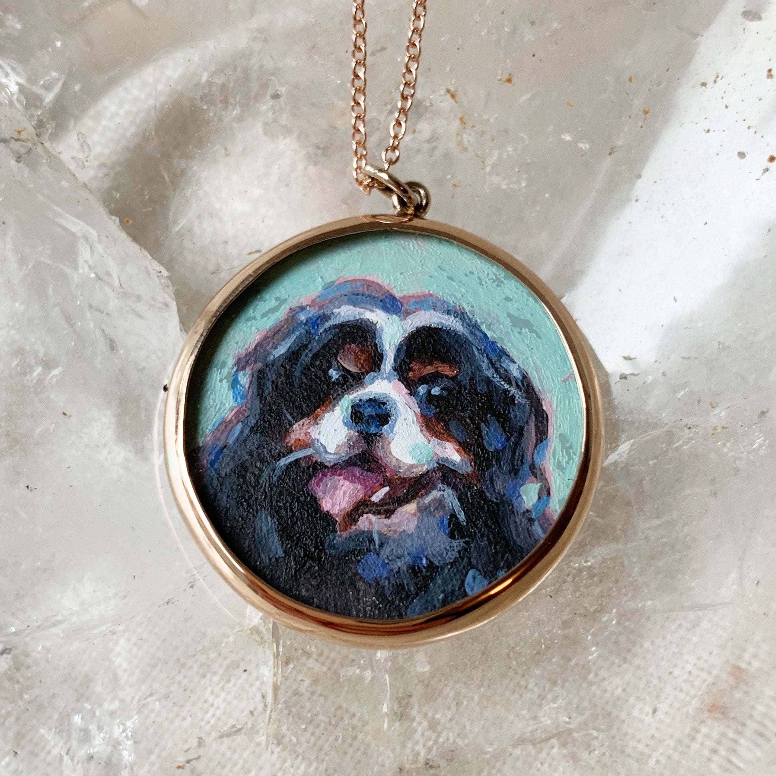 The F&B Custom Hand-Painted Pet Portrait Necklace With Rose Cut Sapphires