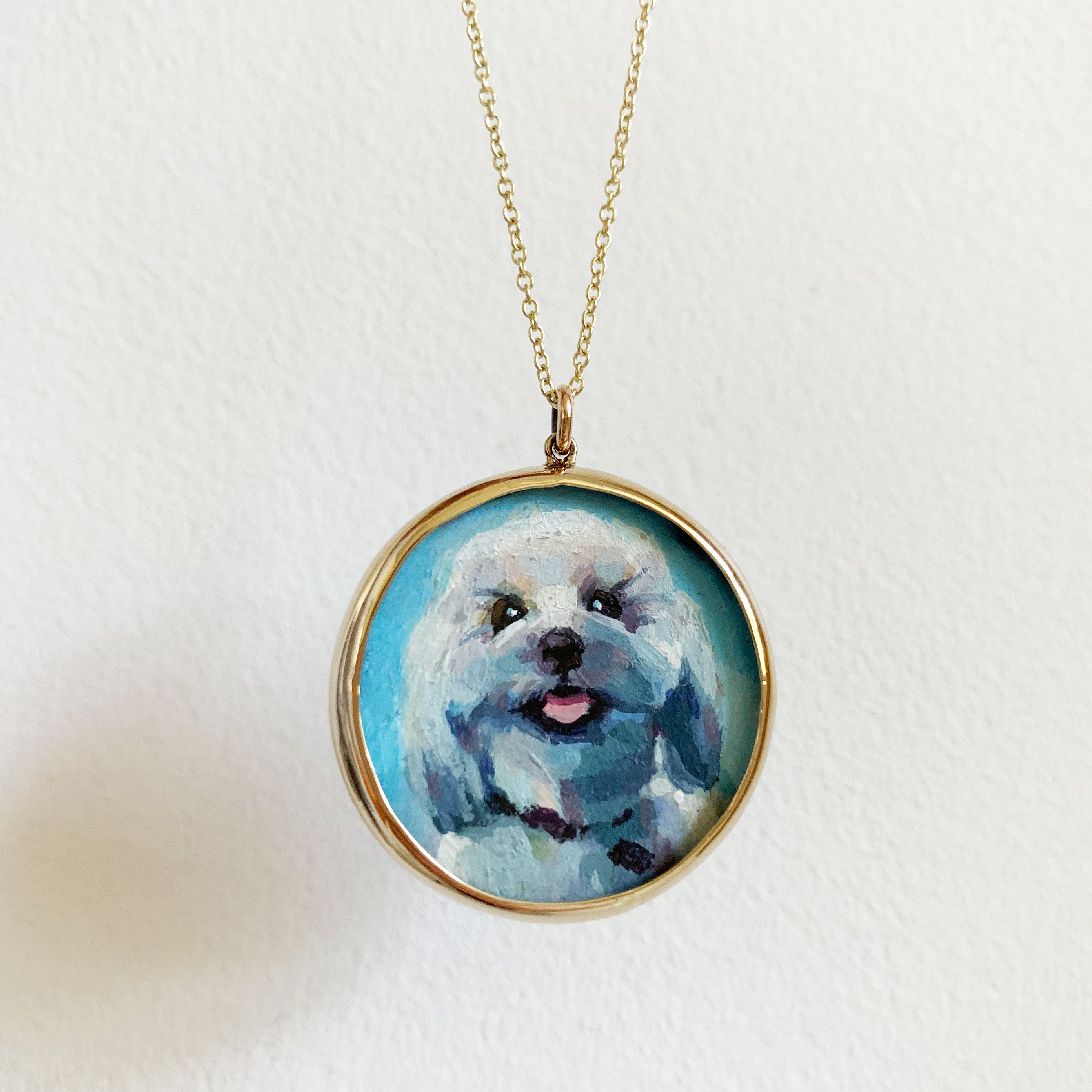 The F&B Custom Hand-Painted Pet Portrait Necklace With Rose Cut Sapphires