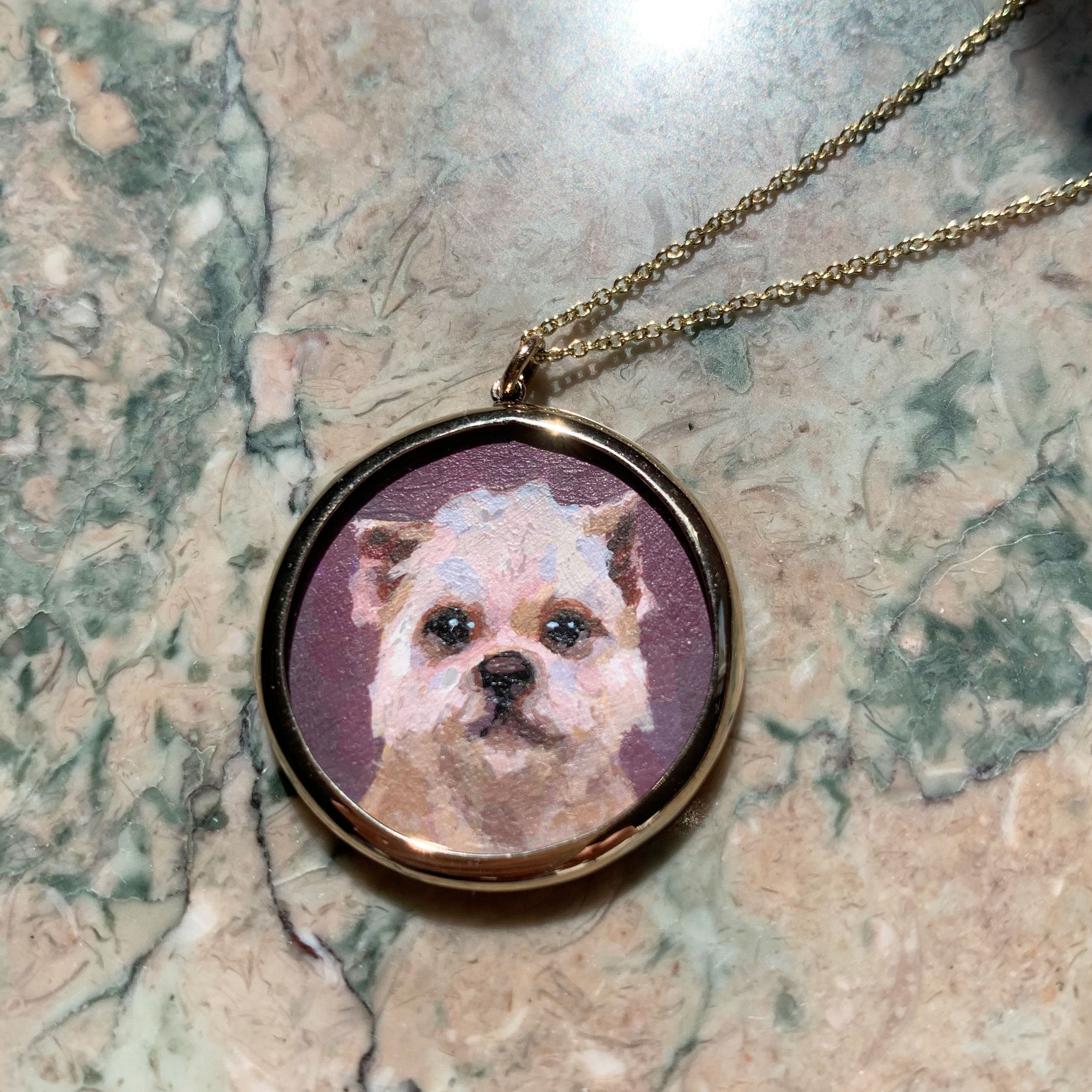 The F&B Custom Hand-Painted Pet Portrait Necklace With Rose Cut Sapphires