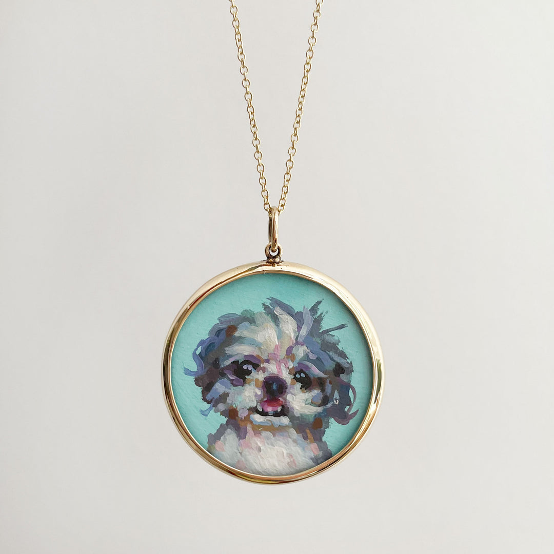 The F&B Custom Hand-Painted Pet Portrait Necklace With Rose Cut Sapphires