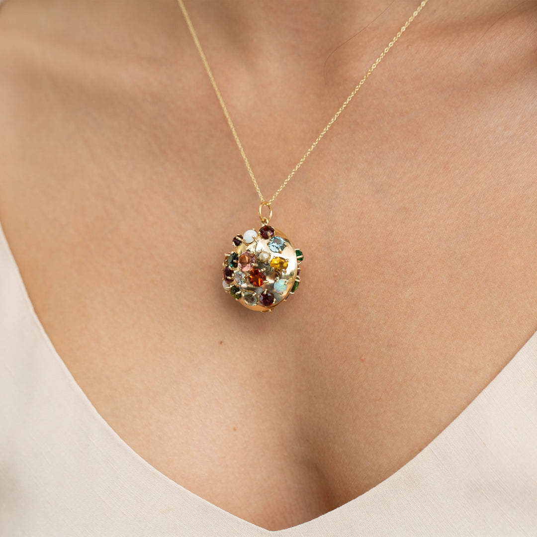 Multi-color Glass Stone and 14K Gold Pendant
