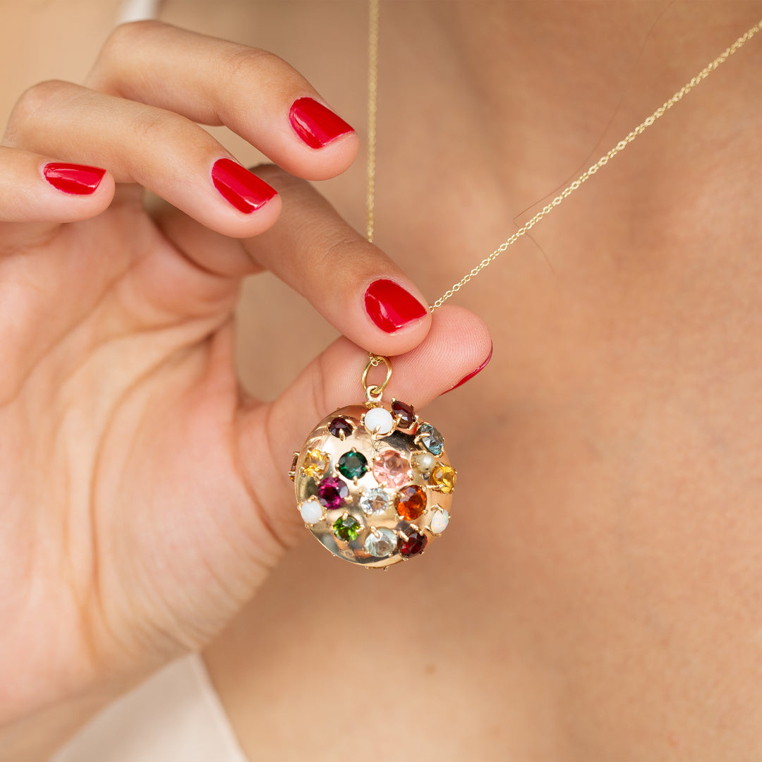 Multi-color Glass Stone and 14K Gold Pendant