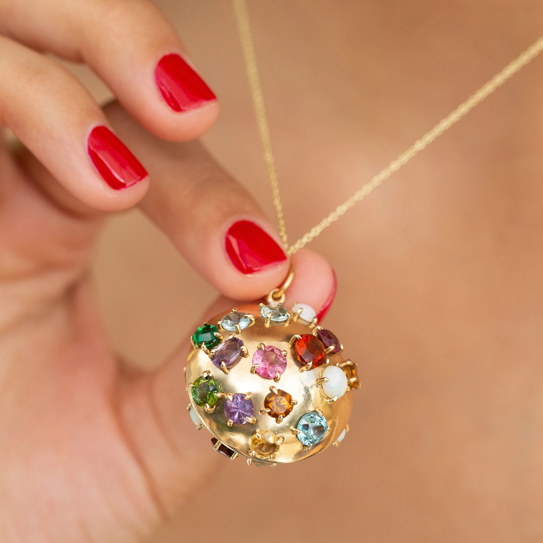Multi-color Glass Stone and 14K Gold Pendant