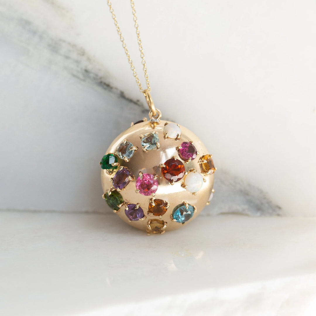 Multi-color Glass Stone and 14K Gold Pendant