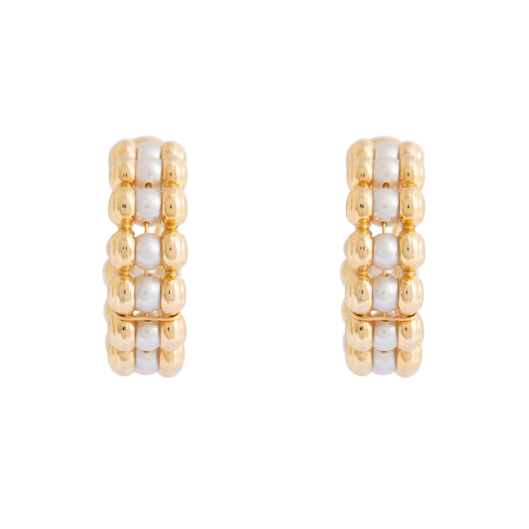 Pearl and 18k Gold Ball Hoop Earrings
