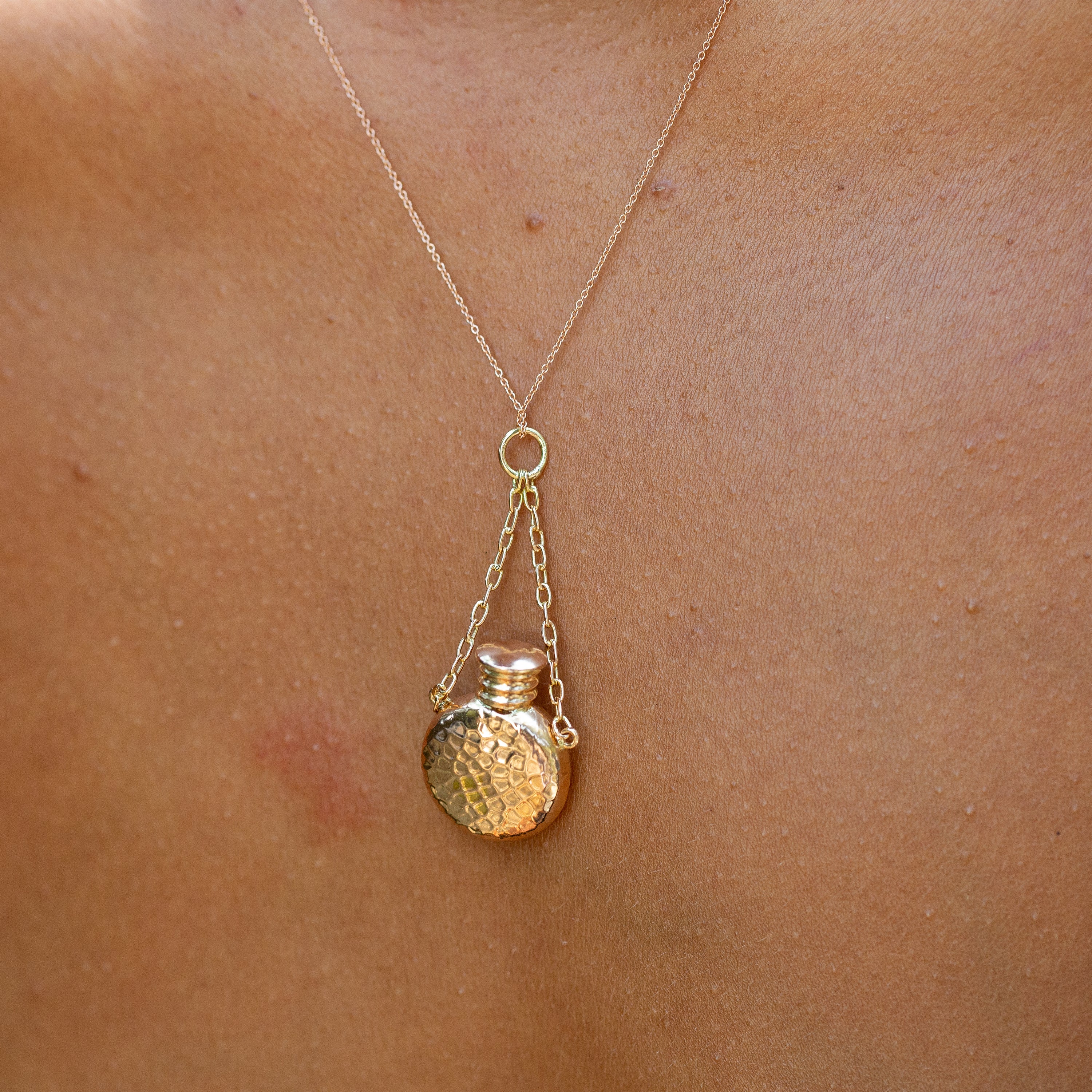 Hammered 14k Rose Gold Perfume Bottle Charm