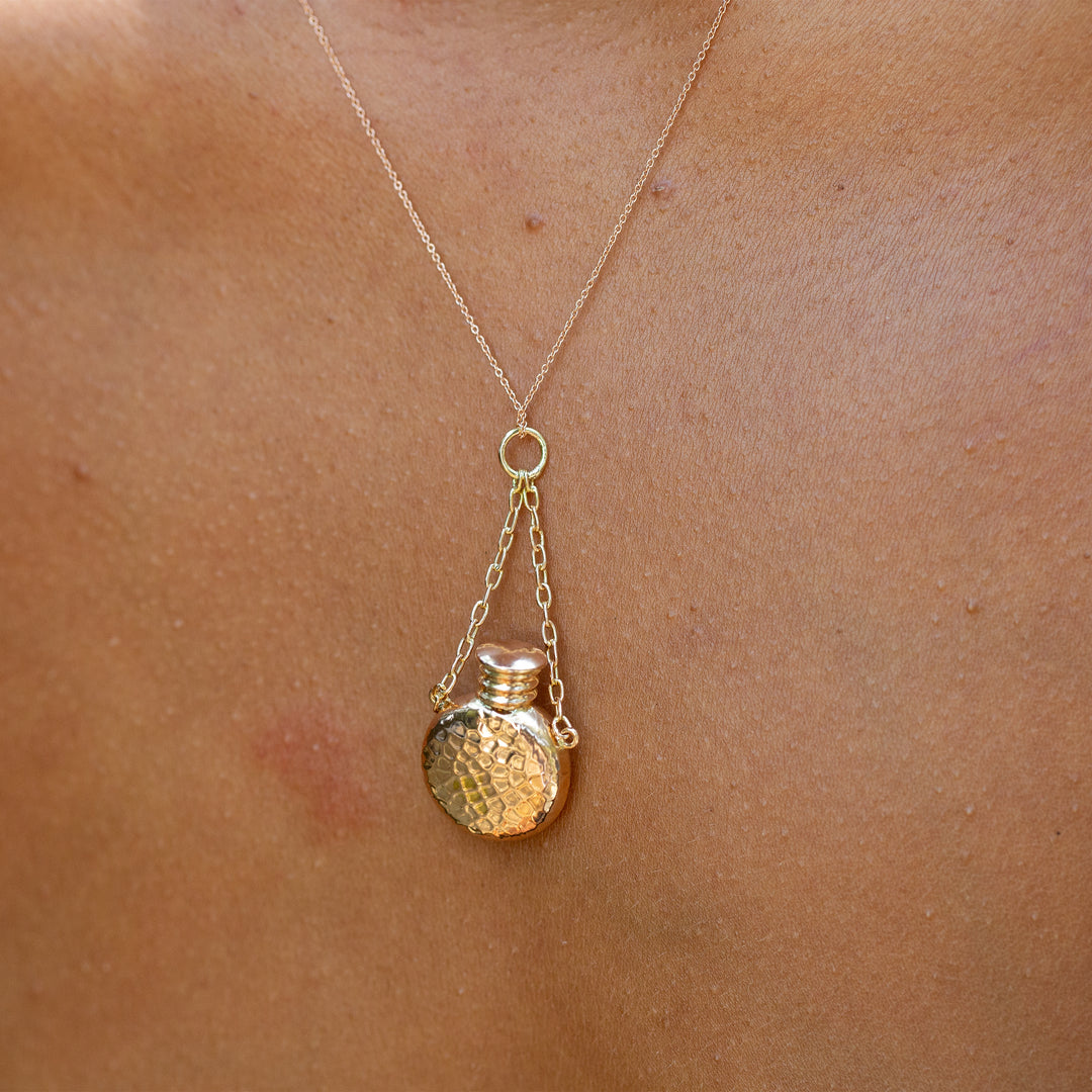 Hammered 14k Rose Gold Perfume Bottle Charm