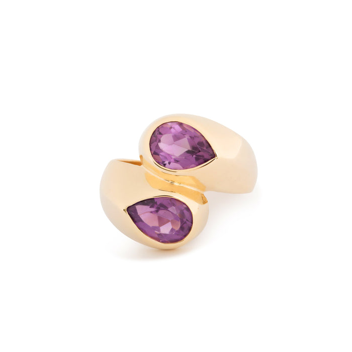 Amethyst and 14k Gold Bypass Ring