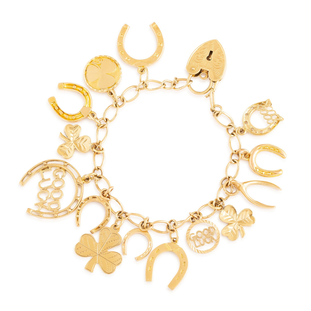 English Good Luck 9k Gold Charm Bracelet