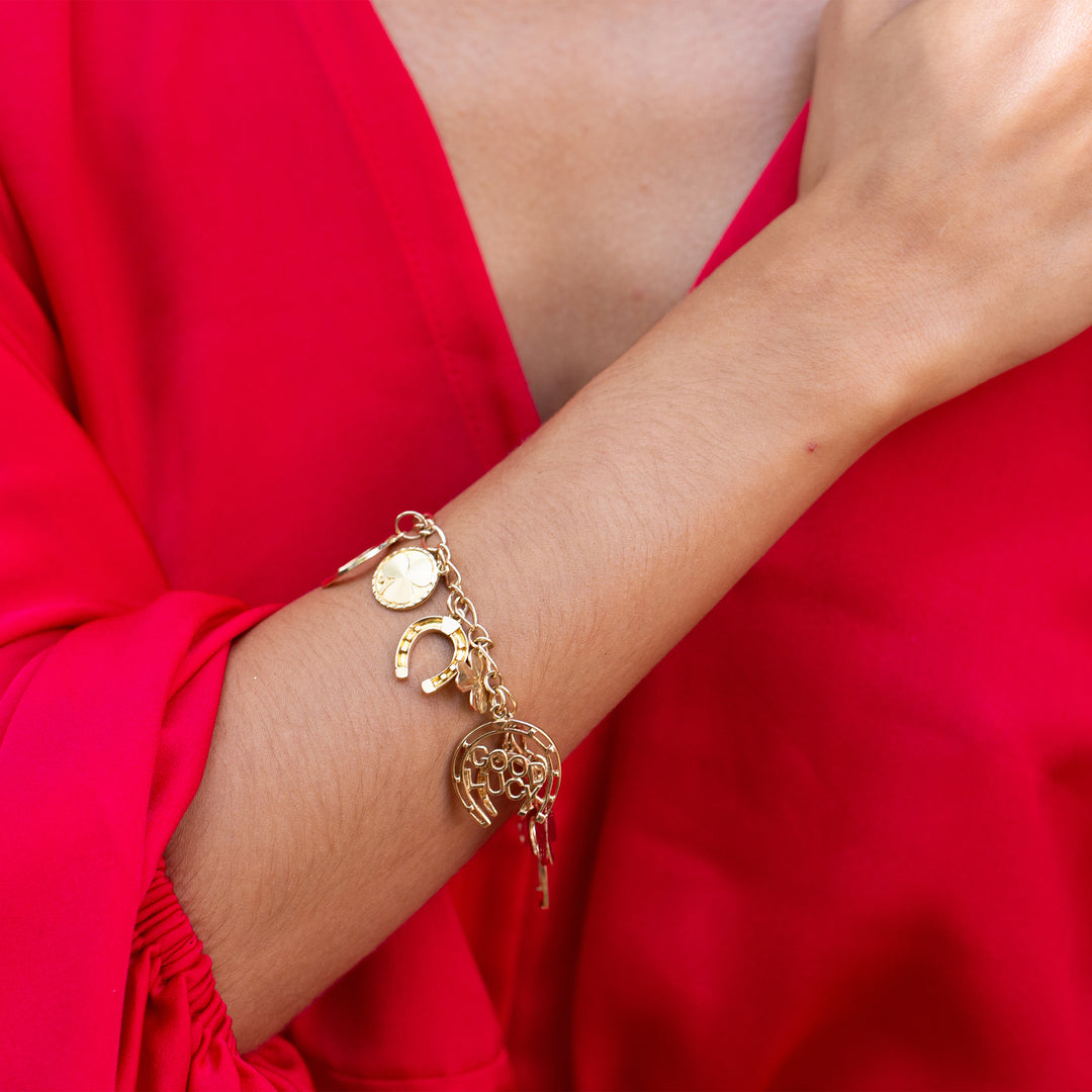 English Good Luck 9k Gold Charm Bracelet