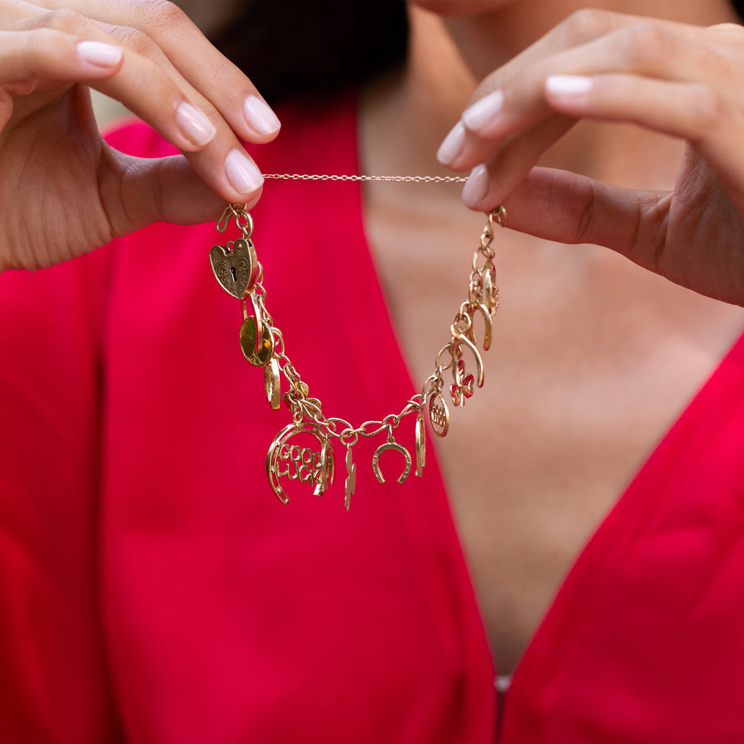 English Good Luck 9k Gold Charm Bracelet