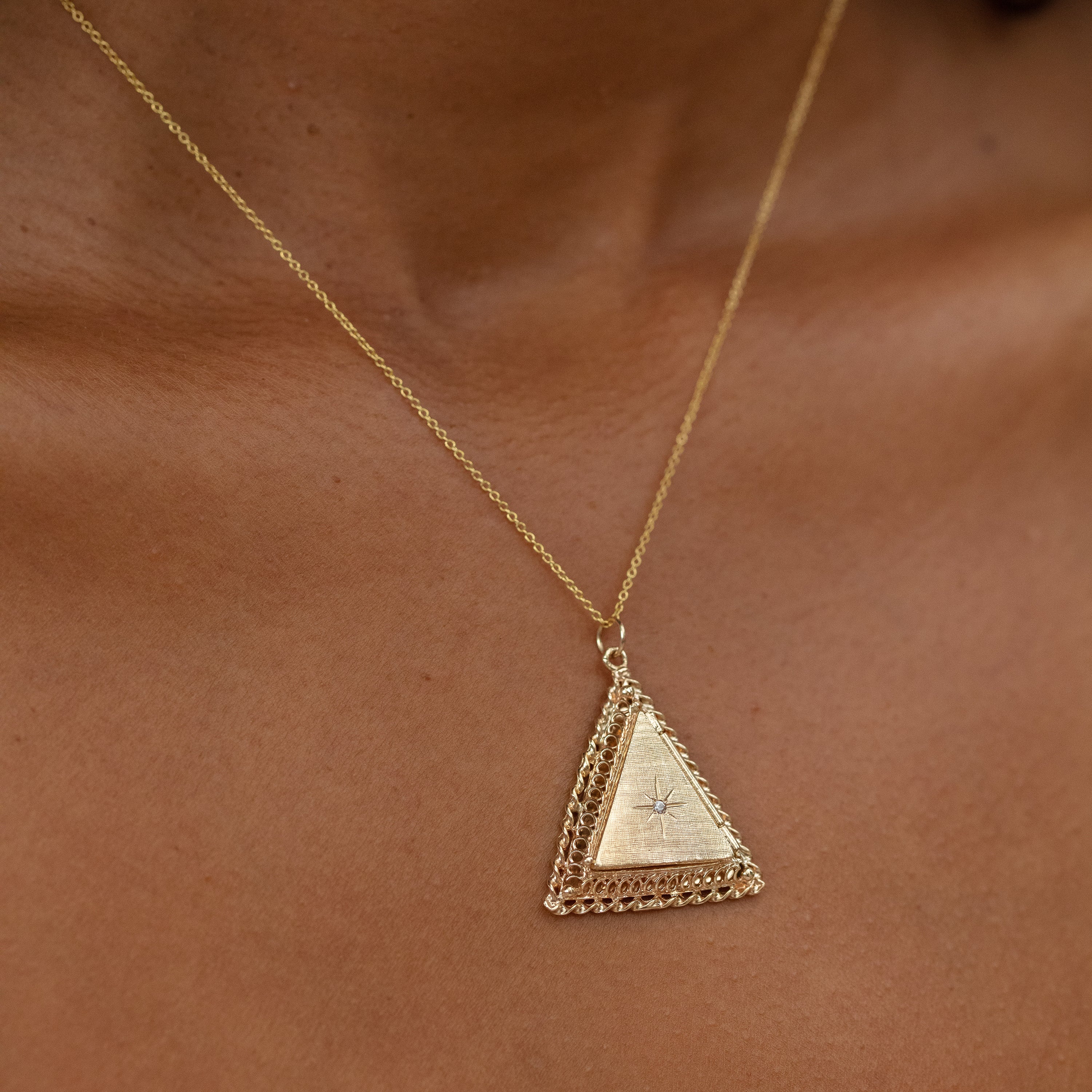 Triangular 14k Gold and Diamond Locket