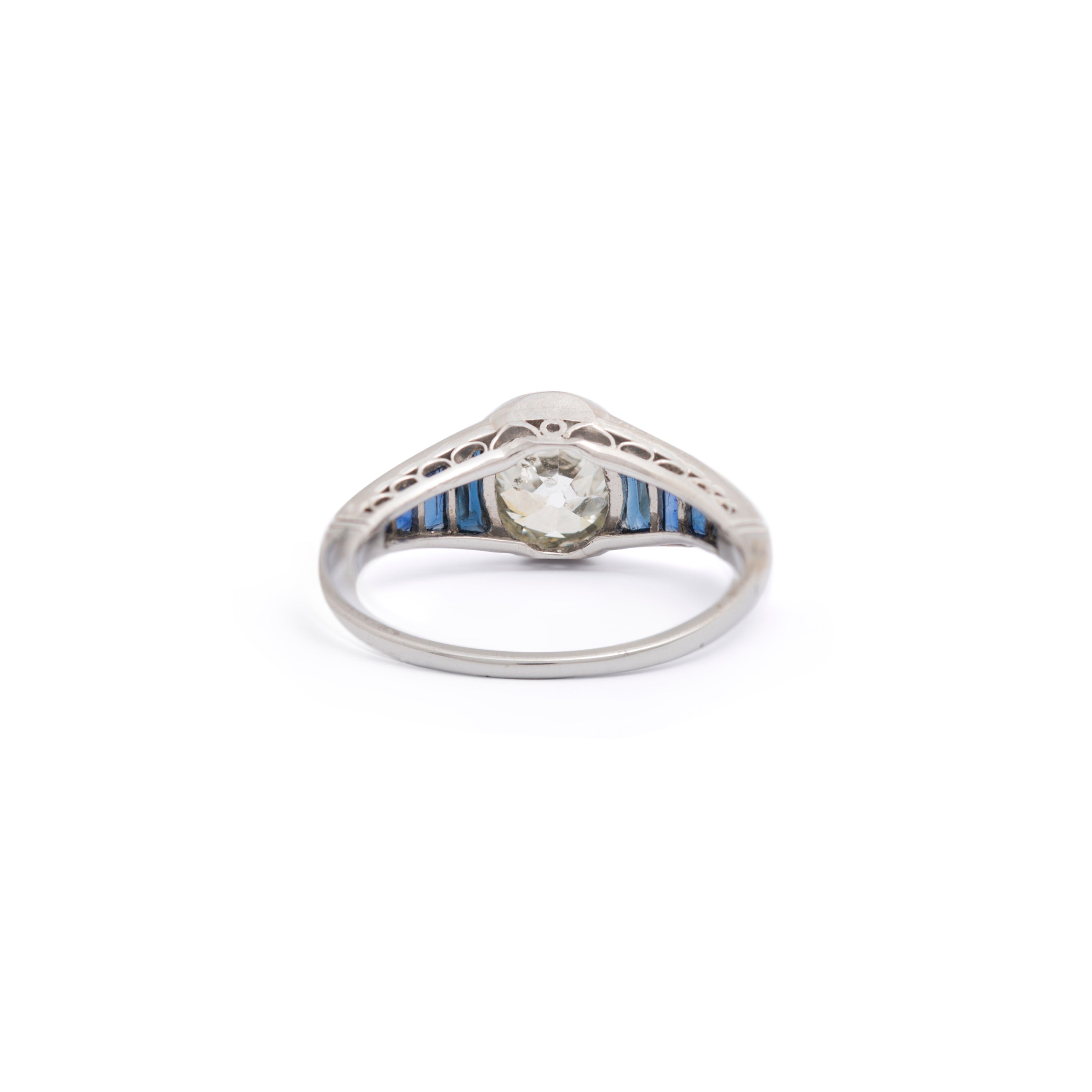 Art Deco 1.50 Carat Diamond and Sapphire Platinum Ring