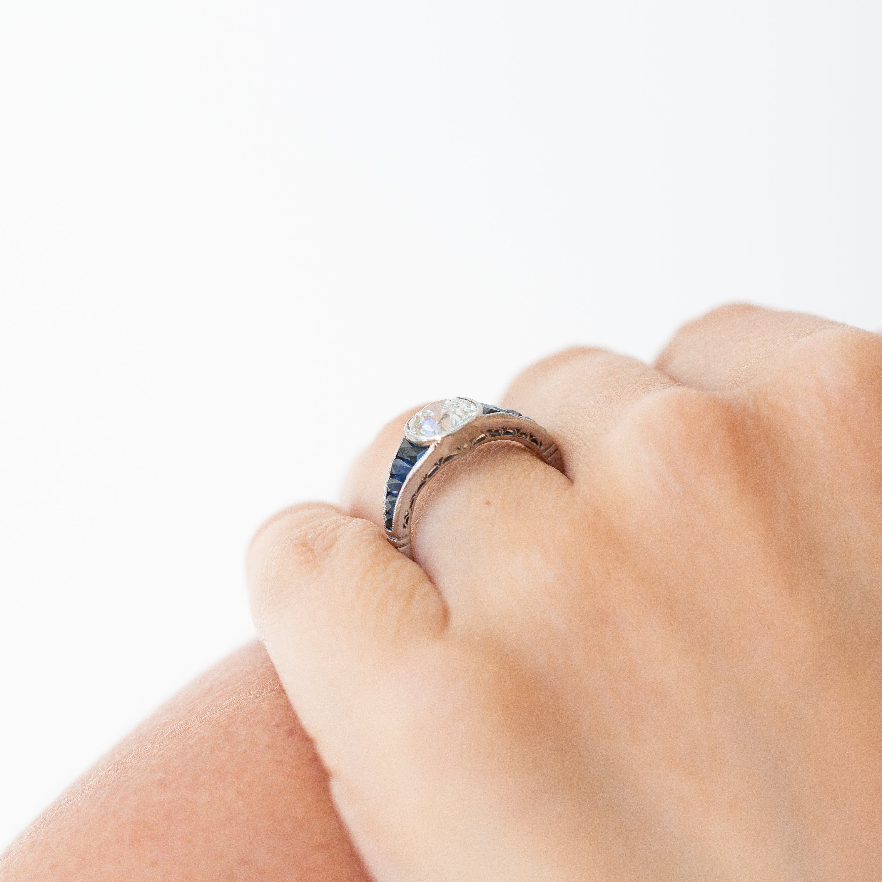 Art Deco 1.50 Carat Diamond and Sapphire Platinum Ring