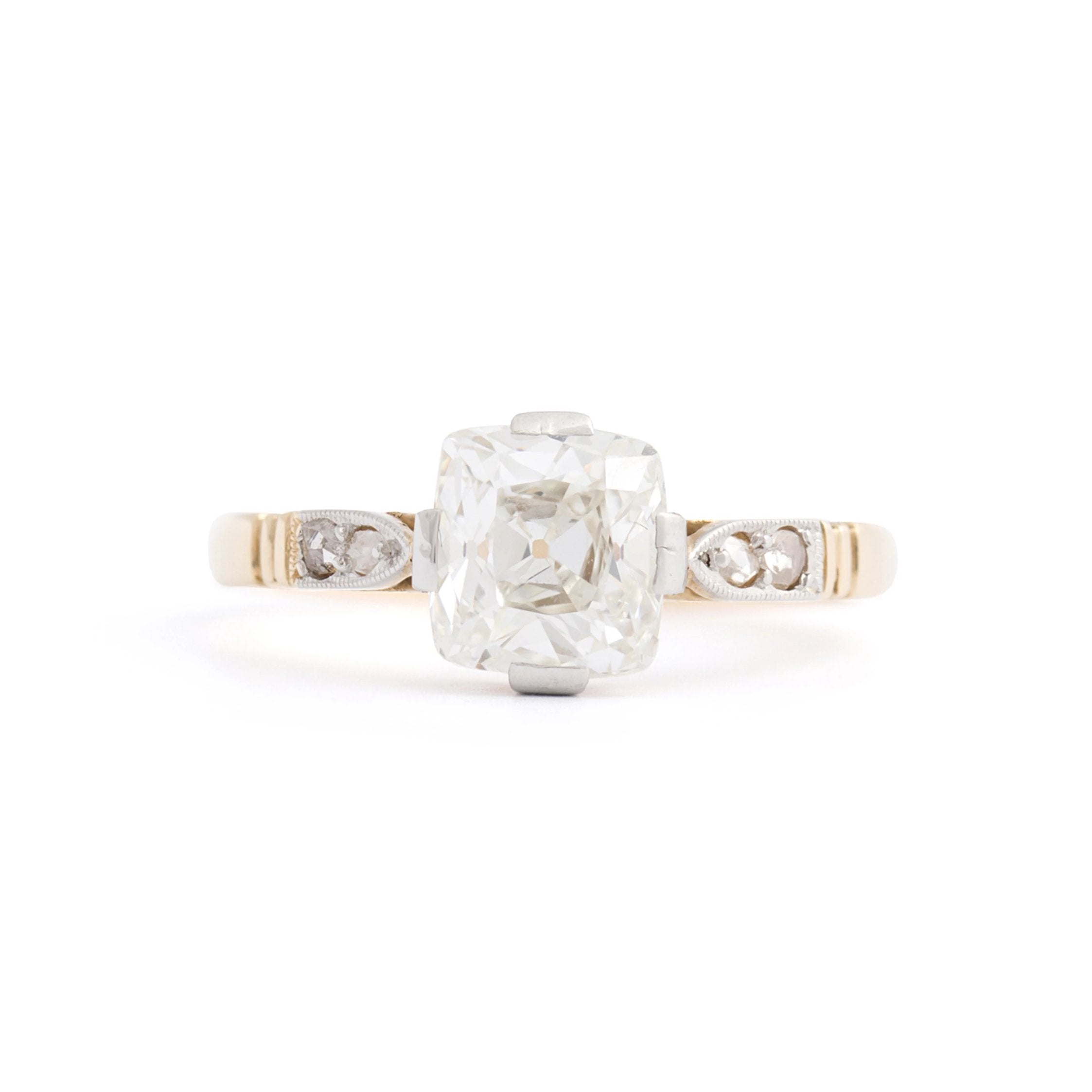 Edwardian 1.29 Carat Cushion Cut 14k Gold and Platinum Ring