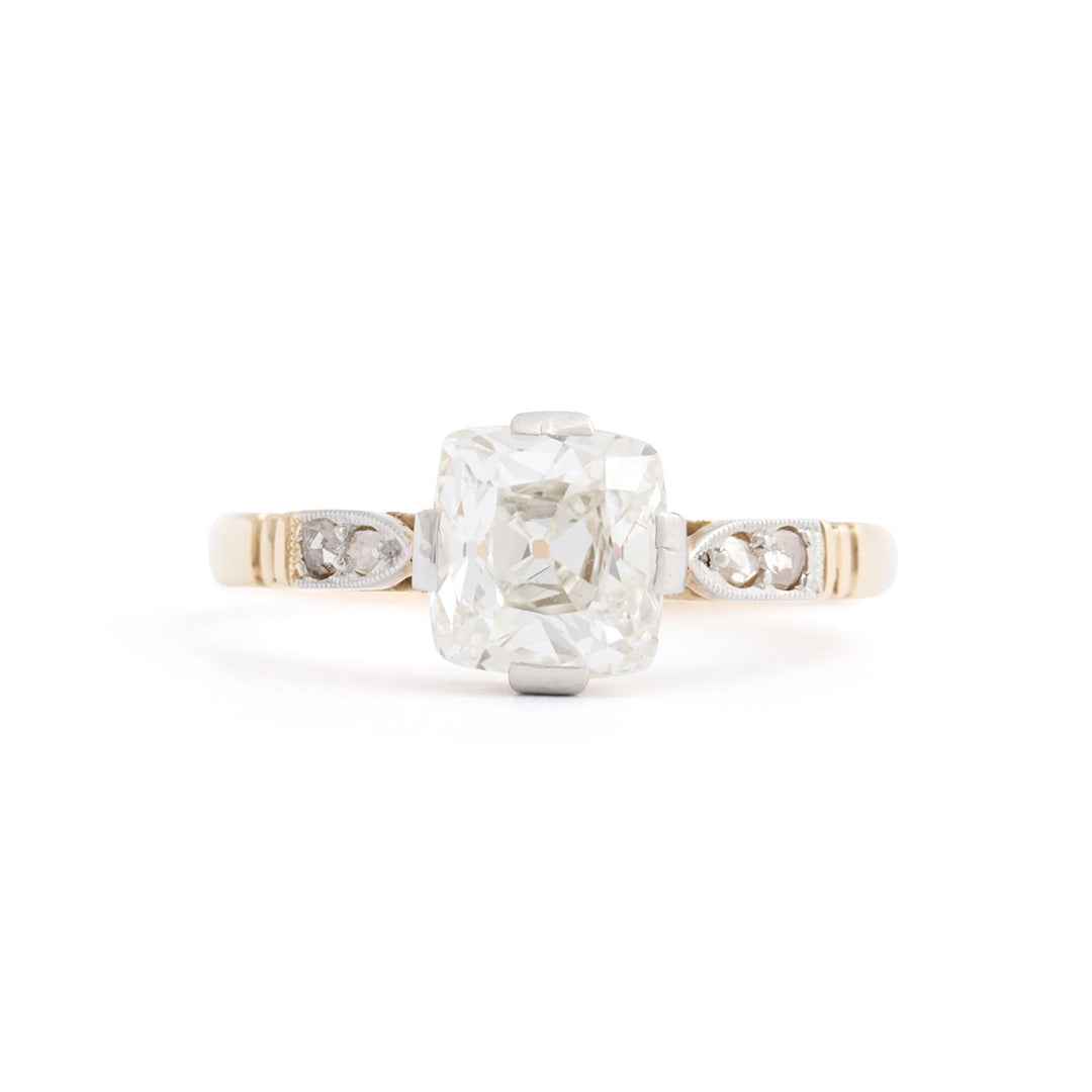 Edwardian 1.29 Carat Cushion Cut 14k Gold and Platinum Ring