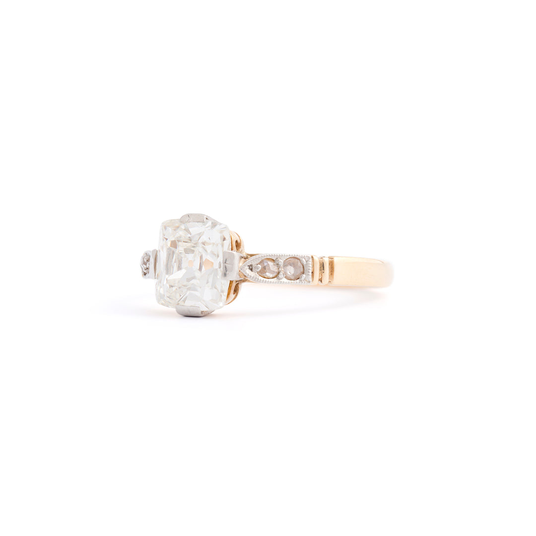 Edwardian 1.29 Carat Cushion Cut 14k Gold and Platinum Ring