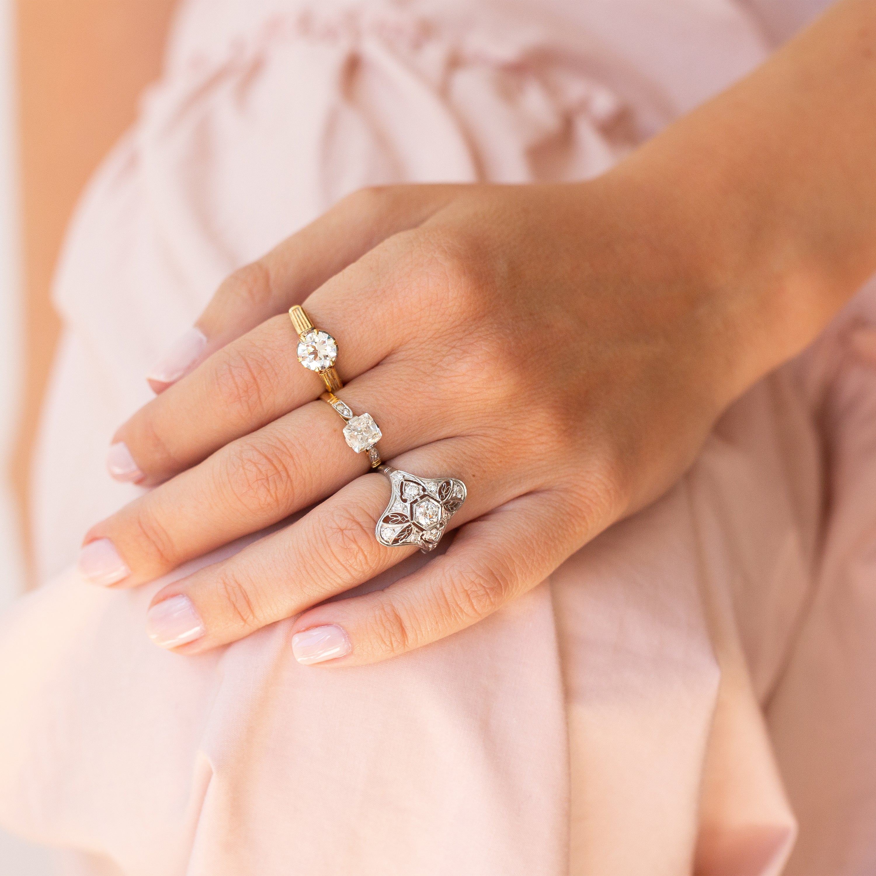 Edwardian 1.29 Carat Cushion Cut 14k Gold and Platinum Ring