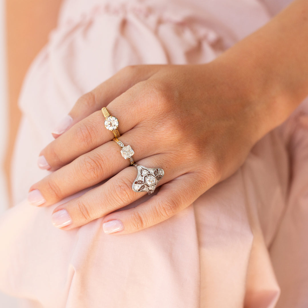 Edwardian 1.29 Carat Cushion Cut 14k Gold and Platinum Ring