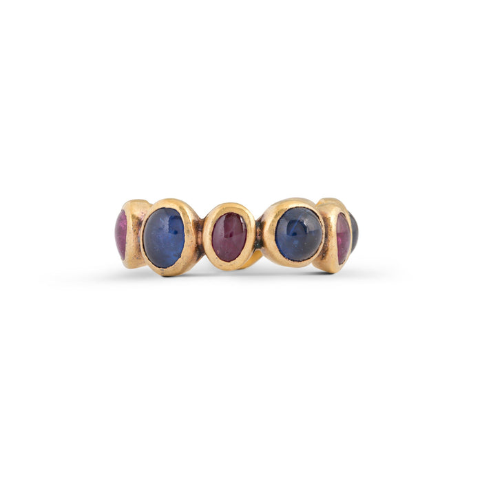 Ruby and Sapphire Cabochon 14k Gold Band