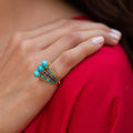 1970s Turquoise, Sapphire, and 14k Gold Cocktail Ring
