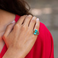 1970s Turquoise, Sapphire, and 14k Gold Cocktail Ring