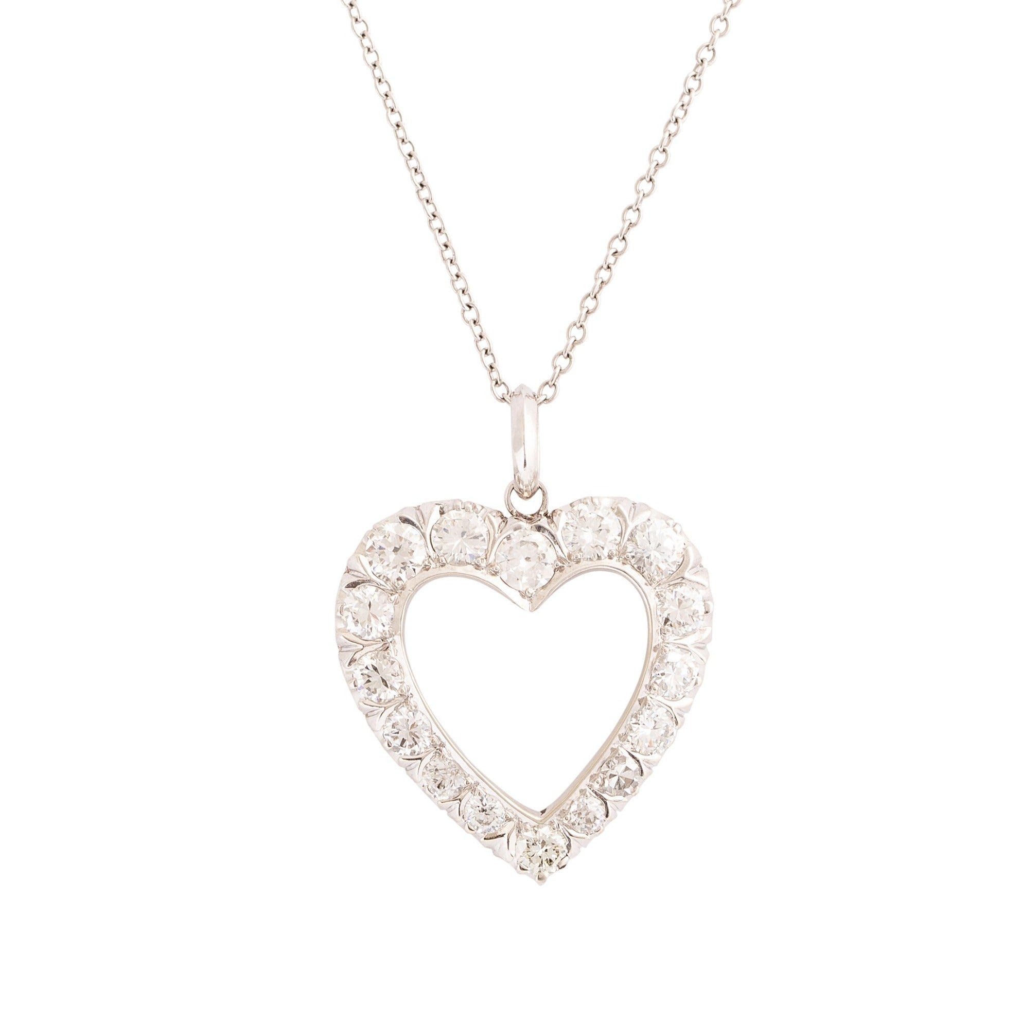 Diamond and 14K White Gold Open Heart Pendant