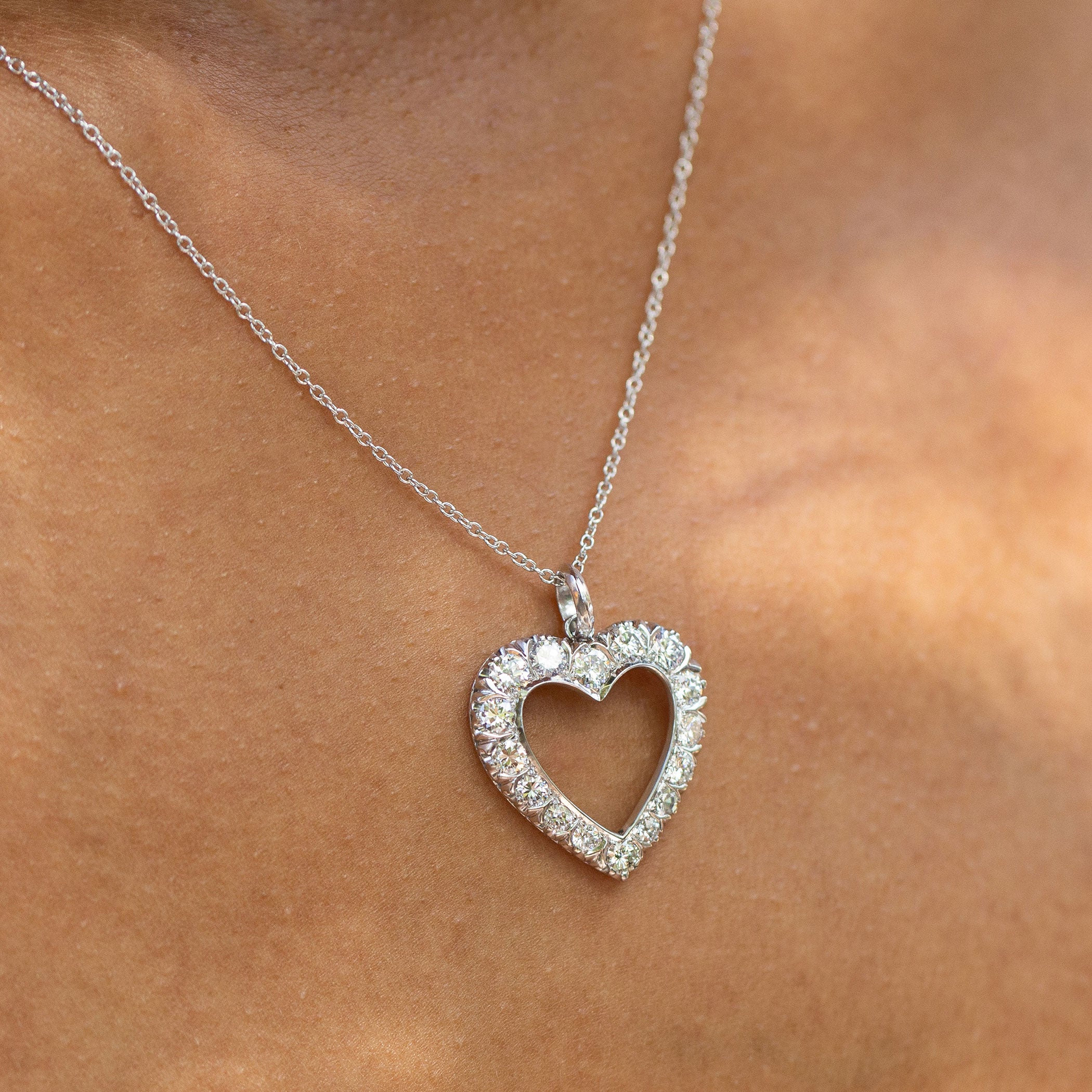 Diamond and 14K White Gold Open Heart Pendant