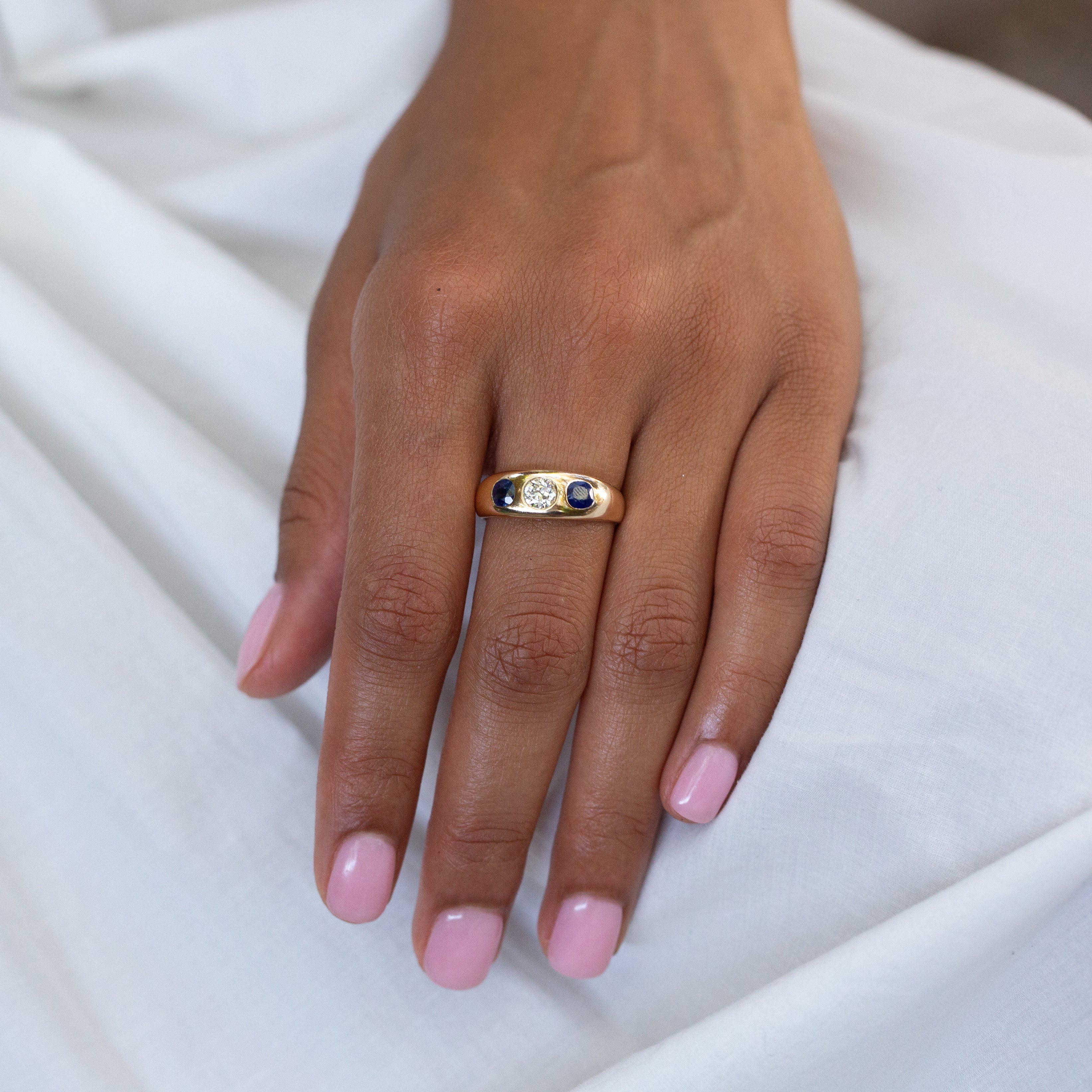 Diamond, Sapphire, 14k Gold 3-Stone Ring
