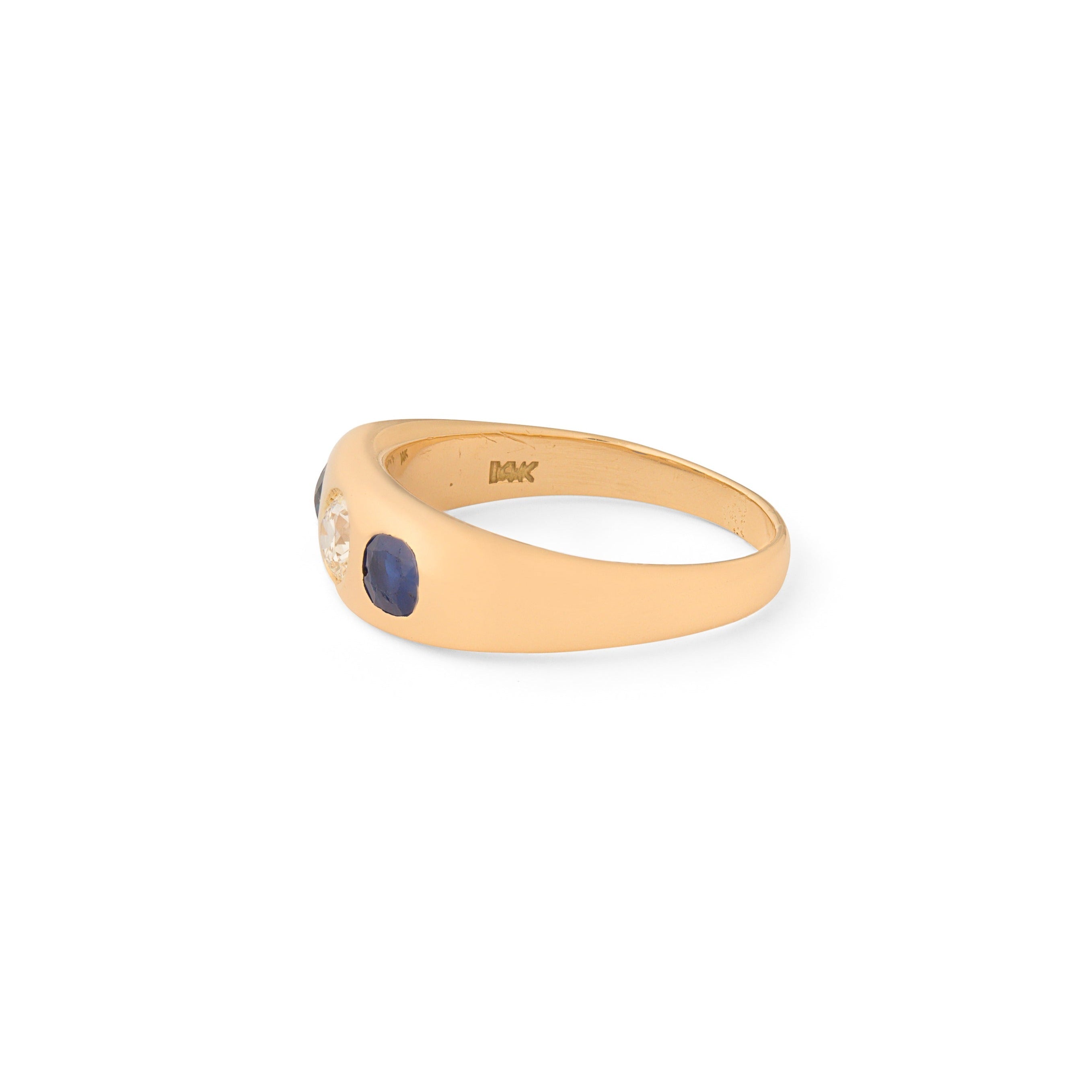 Diamond, Sapphire, 14k Gold 3-Stone Ring