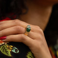 Mid-Century Malachite and Diamond 14k Gold Ring