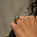 Mid-Century Malachite and Diamond 14k Gold Ring