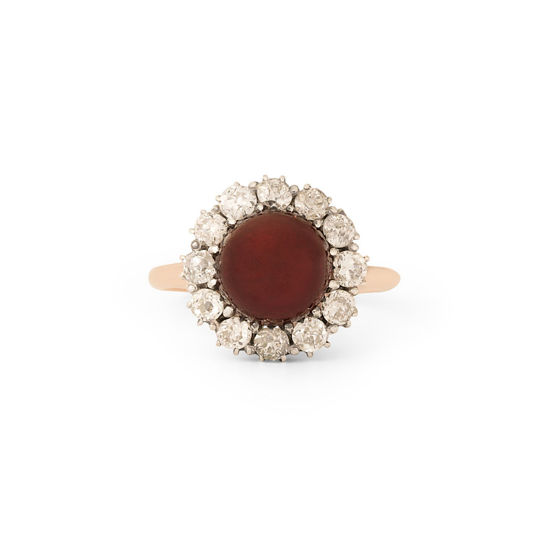 Victorian Garnet and Old Mine Cut Diamond Cluster Ring