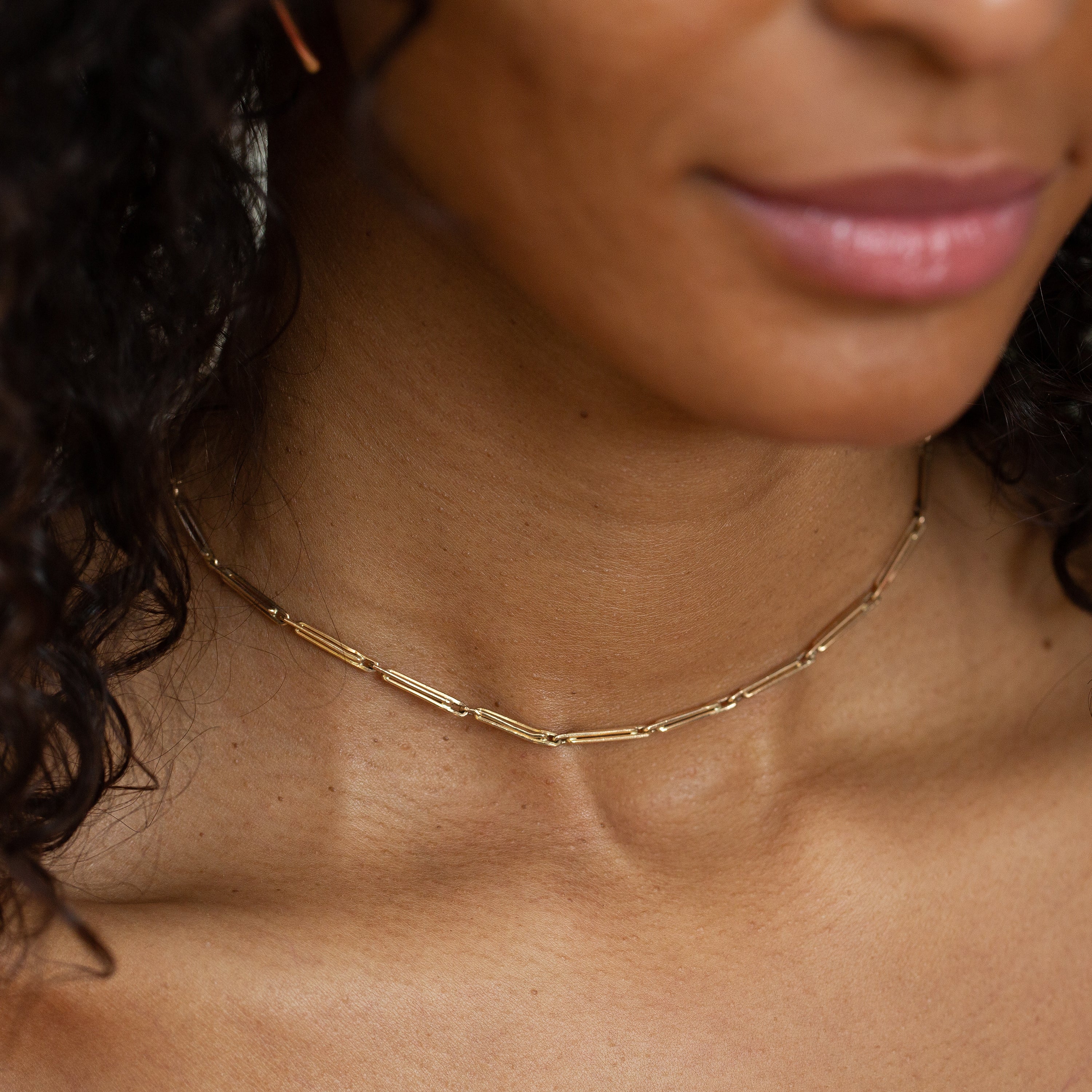 Bar Link 14k Rose Gold Choker 14" Chain Necklace