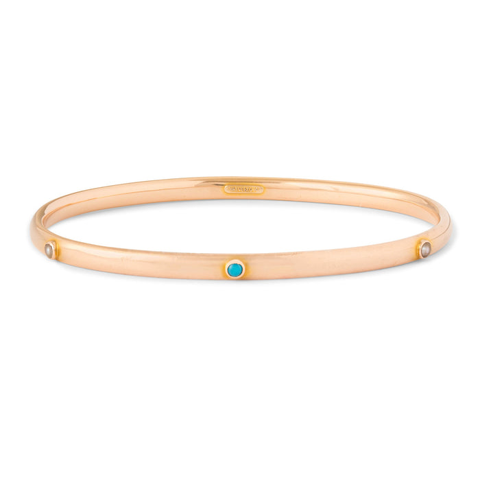 Turquoise and Pearl 14k Gold Bangle Bracelet
