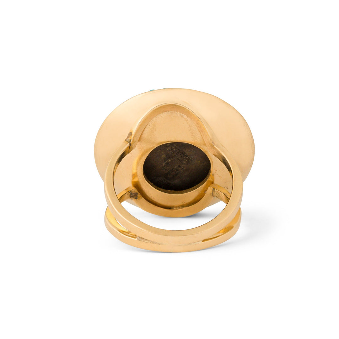 Victorian Large Turquoise Pavé, Silver, and 14k Gold Dome Ring