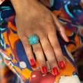 Victorian Large Turquoise Pavé, Silver, and 14k Gold Dome Ring